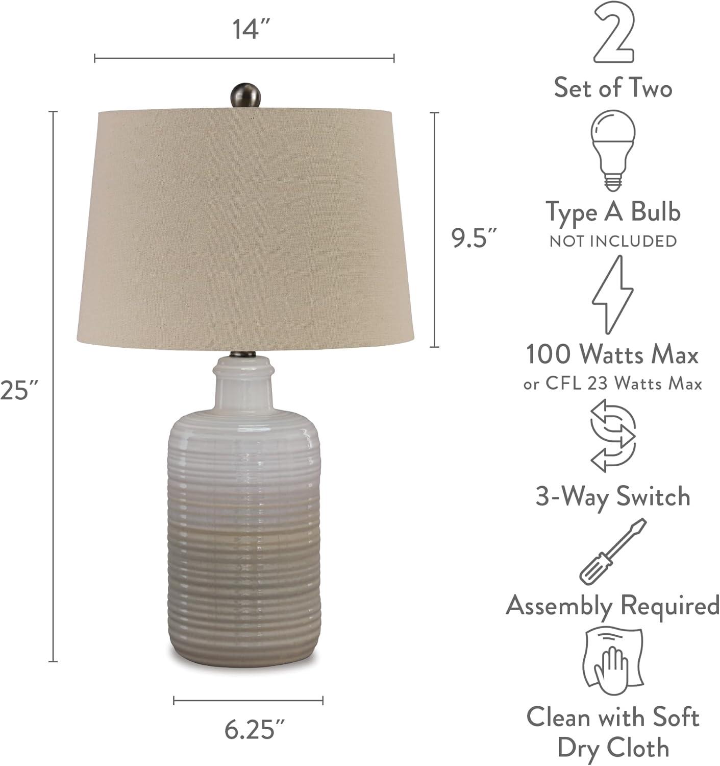 Set of 2 Marnina Ceramic Table Lamps Taupe - Signature Design by Ashley: Glazed Finish, UL Listed, 3-Way Switch