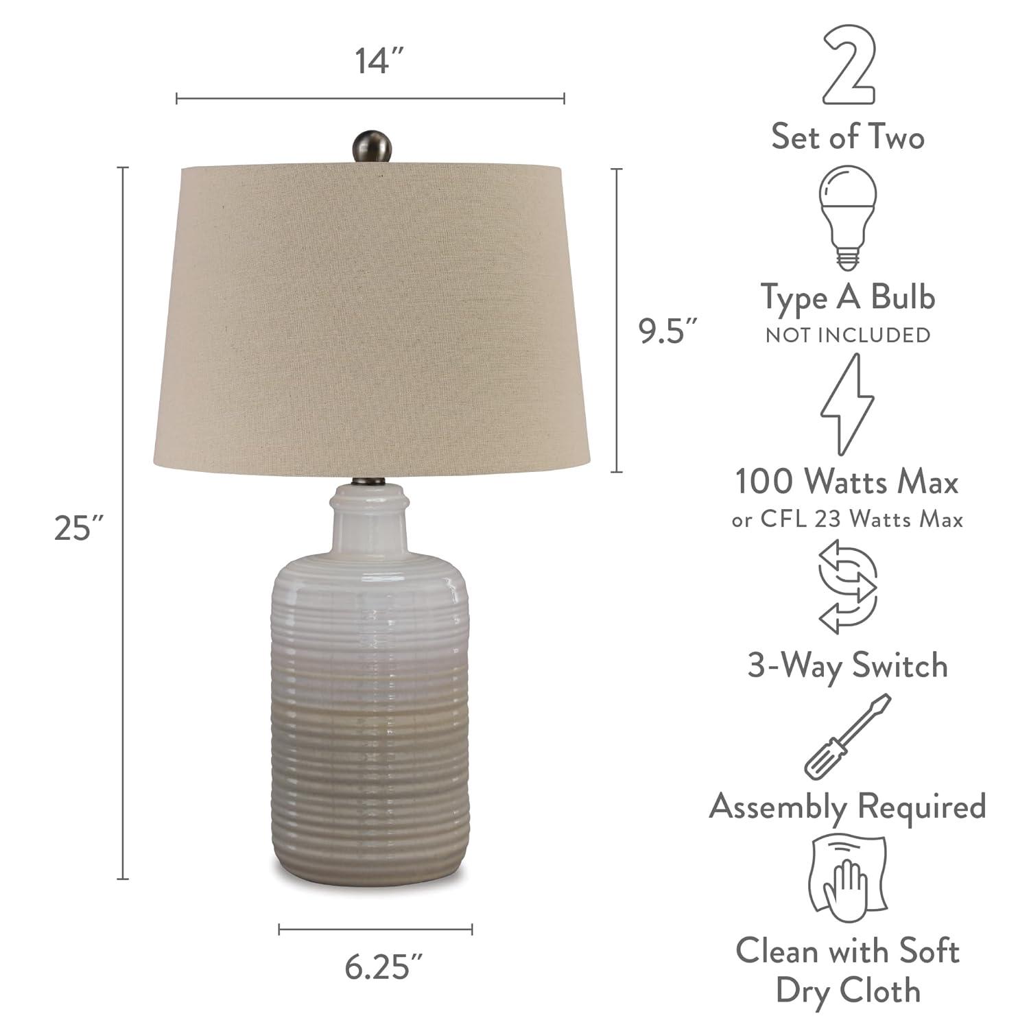 Set of 2 Marnina Ceramic Table Lamps Taupe - Signature Design by Ashley: Glazed Finish, UL Listed, 3-Way Switch
