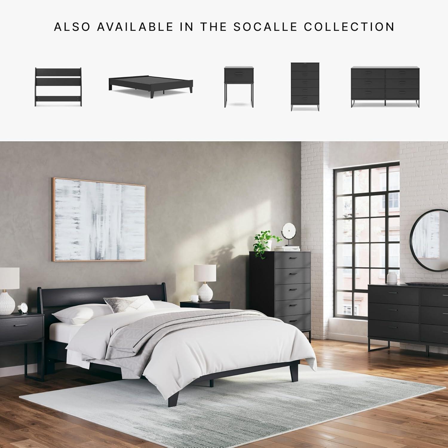 Signature Design by Ashley Queen Piperton Platform Bed Black: Modern Style, MDF Frame, No Box Spring Needed