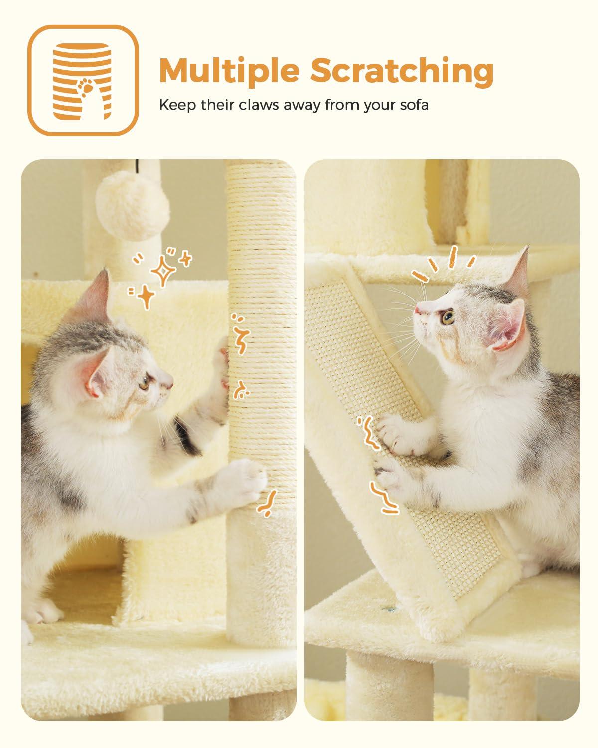 71" Indoor Tall Large Cat Tree Multi-Level Cat House With 2 Big Condo Pad Bed, Cozy Hammock And Scratching Posts