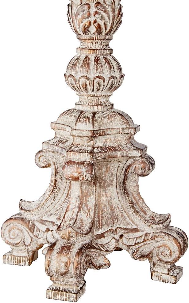Barnes and Ivy Duval Traditional Table Lamp 34" Tall Distressed Antique White Candlestick Crystal Beige Fabric Bell Shade for Bedroom Living Room Home