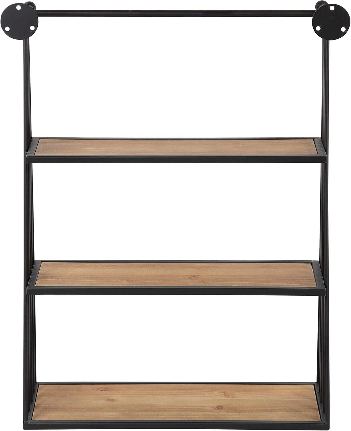 23" x 30" Nevin Wall Mounted Hanging Shelf Rustic Brown/Black - Kate and Laurel: Metal Frame, 3 Open Shelves