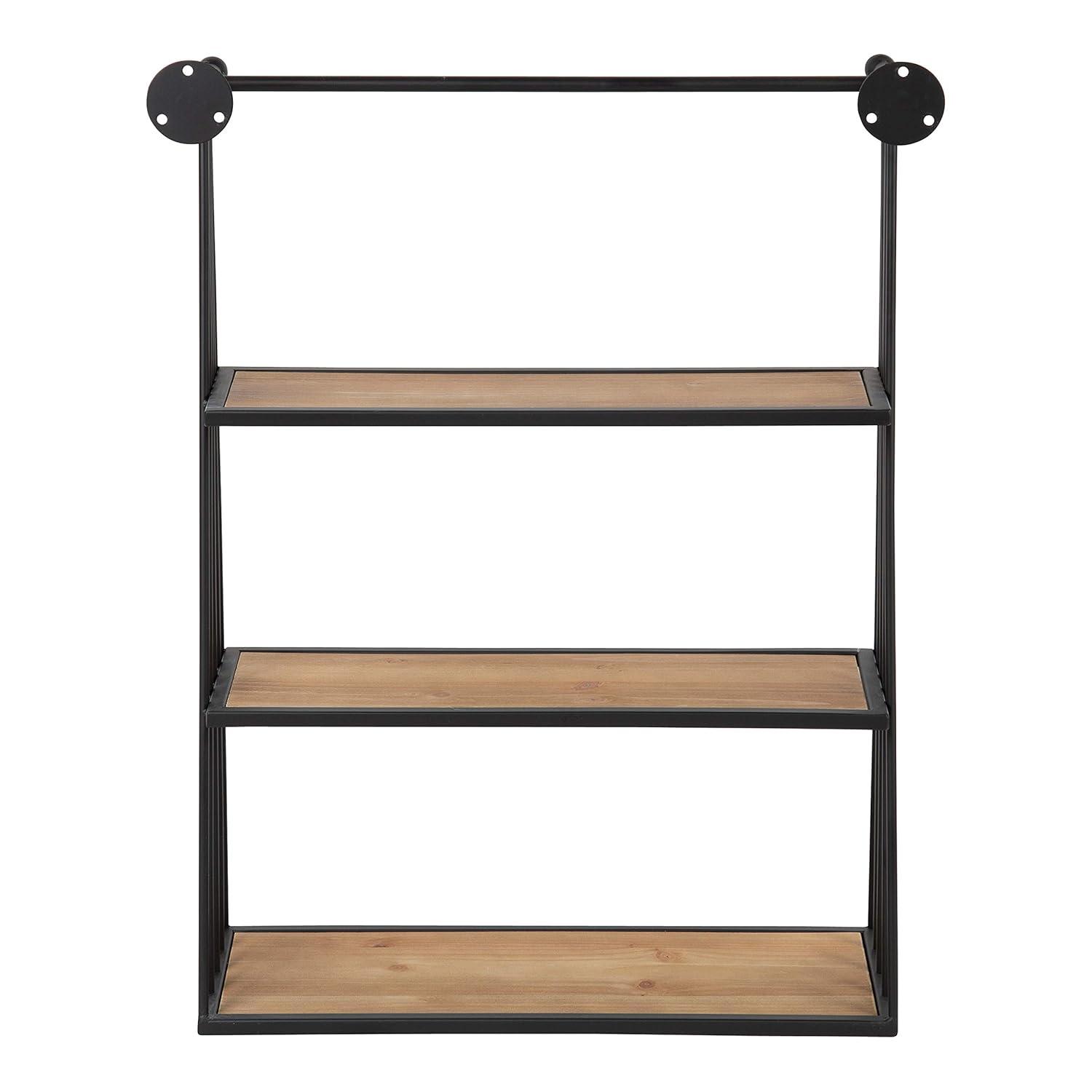 23" x 30" Nevin Wall Mounted Hanging Shelf Rustic Brown/Black - Kate and Laurel: Metal Frame, 3 Open Shelves