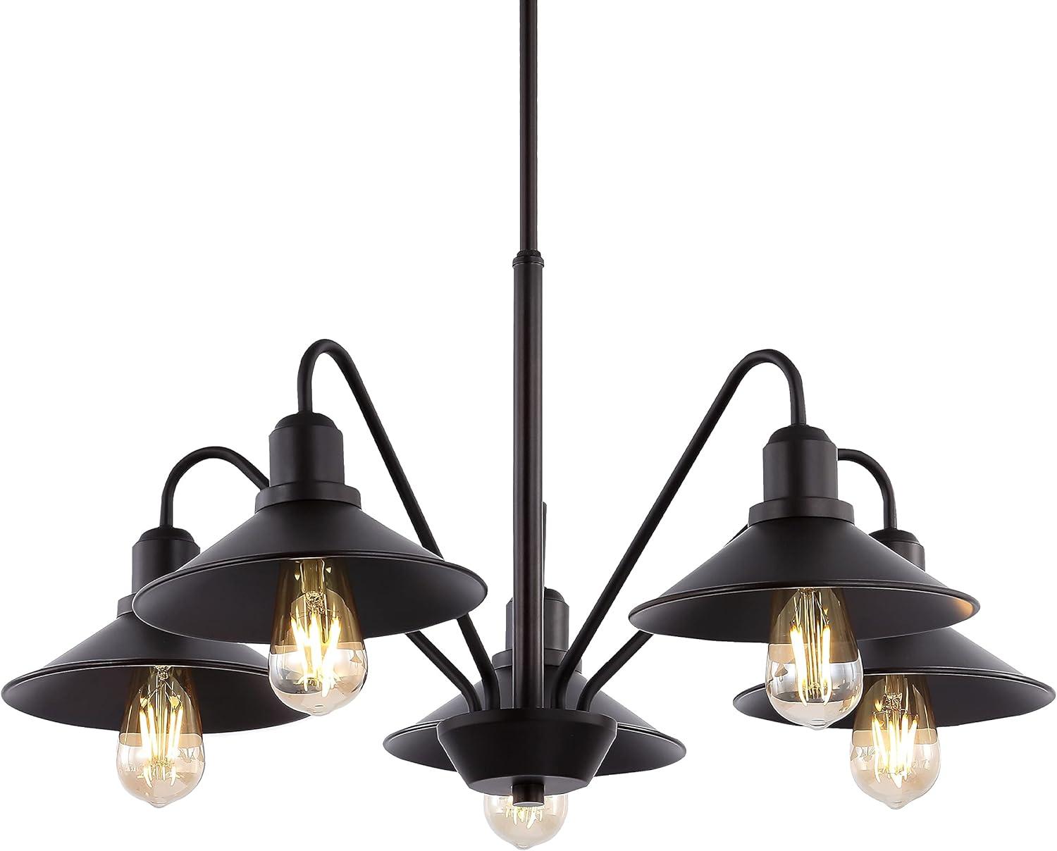 Cole 27" 5-Light Metal Farmhouse Industrial LED Pendant, Oil Rubbed Bronze
