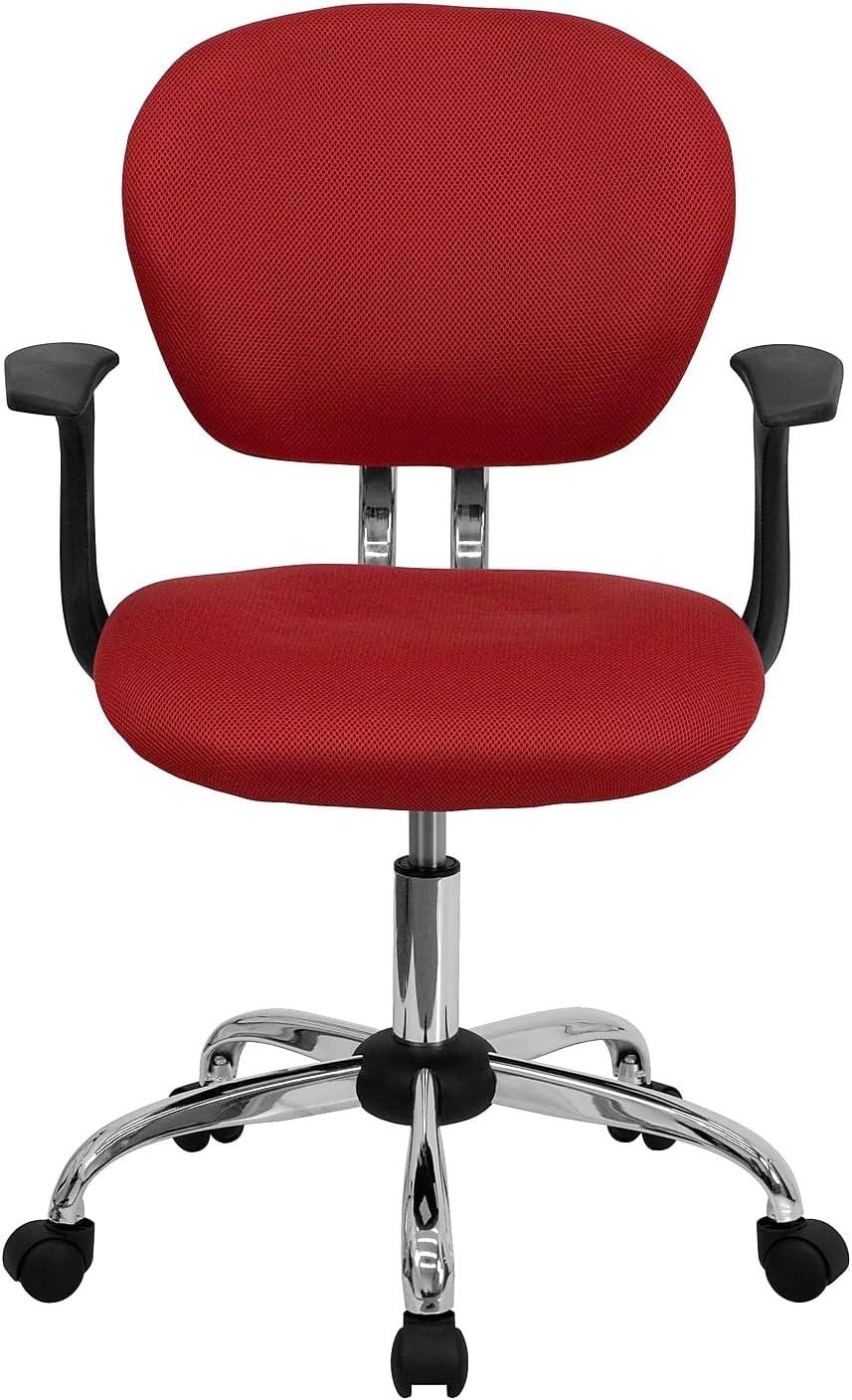 Flash Furniture Mid-Back Red Mesh Padded Swivel Task Office Chair with Chrome Base and Arms