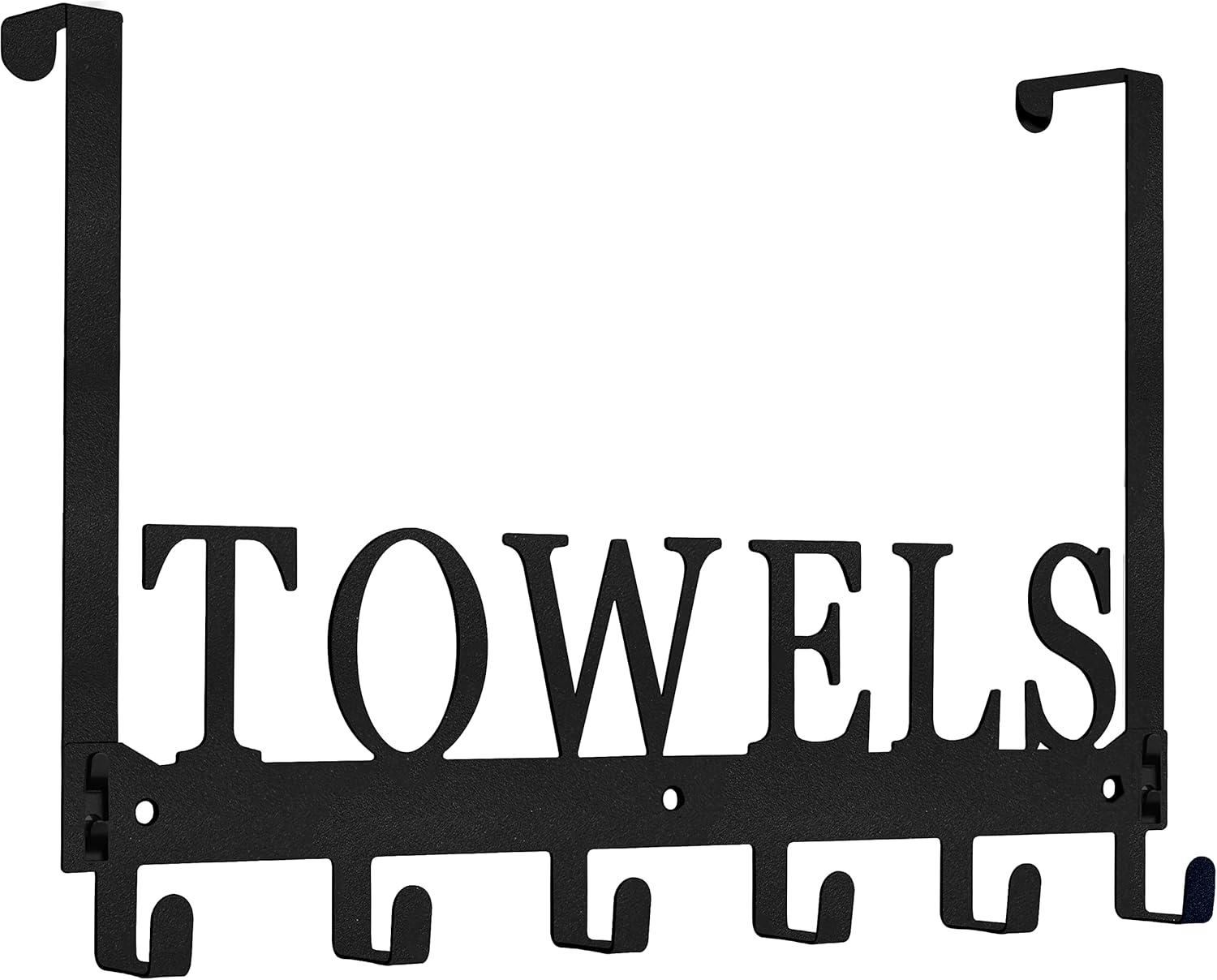 Over The Door Hooks, Towel Holder for Bathroom, Mount Rack Metal Bath Hanger Bedroom Kitchen Pool Beach Bathrobe Wall Hooks (6 Hooks, Black).