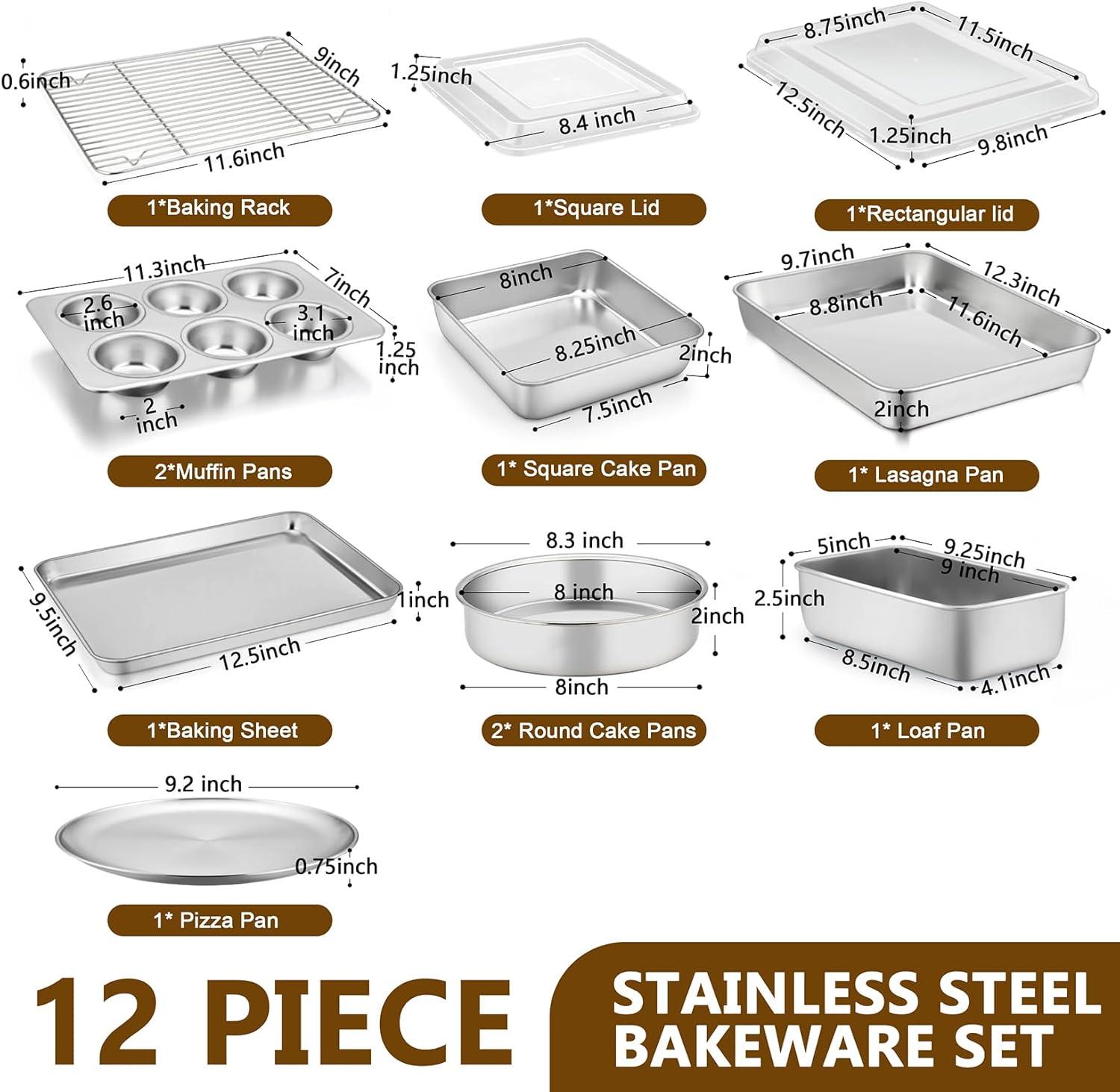 BOPWAY 12-Piece Stainless Steel Baking Pan Set
