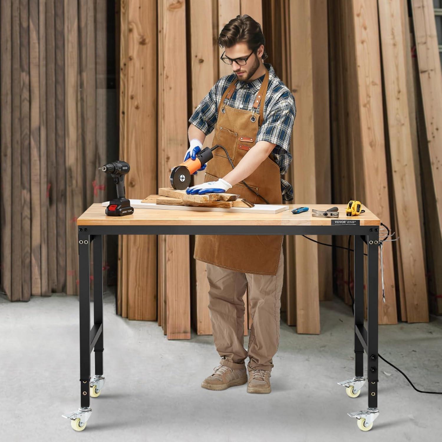 VEVOR 61'' W Wood Top Height-Adjustable Workbench
