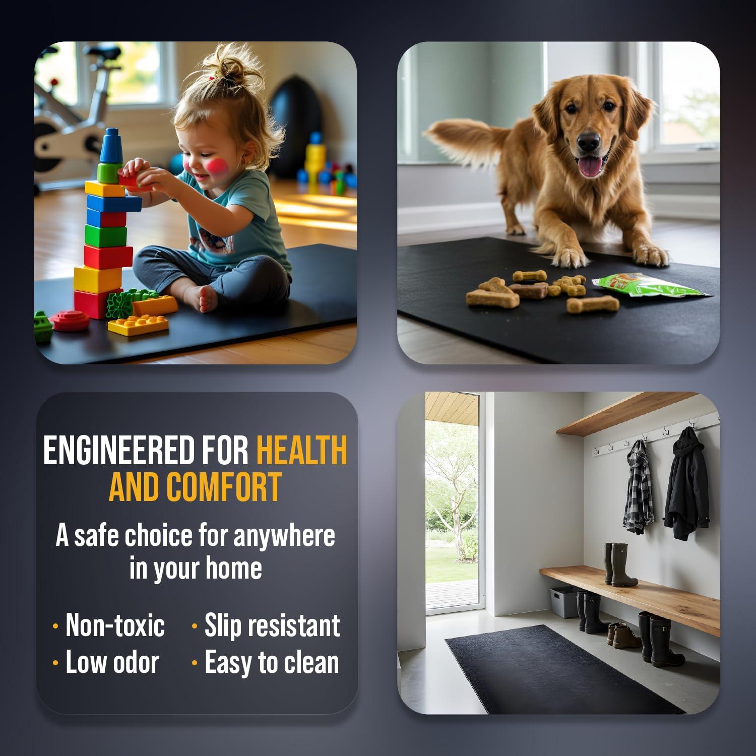 3 ft. x 4 ft. x 0.196 in. Black Rubber Fitness Utility Mat (12 sq. ft.)