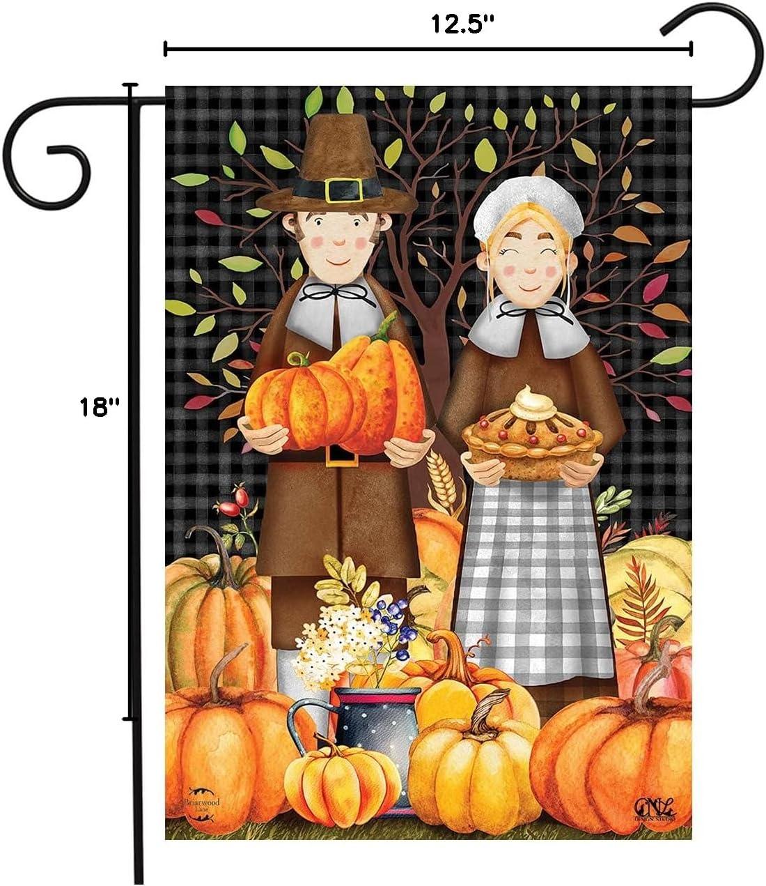 Pilgrims Thanksgiving Garden Flag Pumpkins Pie 18" x 12.5" Briarwood Lane