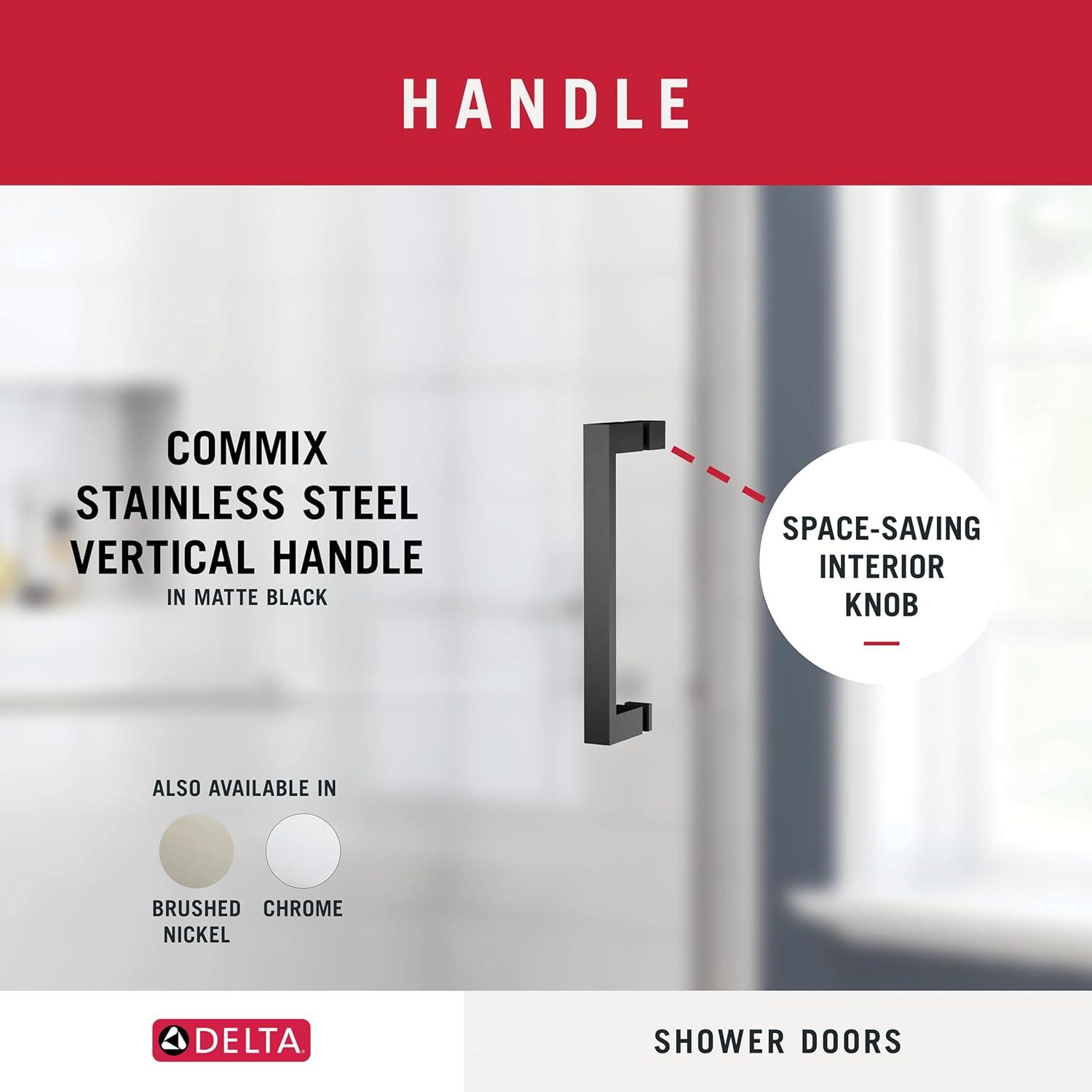 Delta Commix 48 in. x 76 in. Frameless Exposed Roller Sliding Shower Door in Black with 5/16 in. (8mm) Tempered Clear Glass, SDES848-MB-R