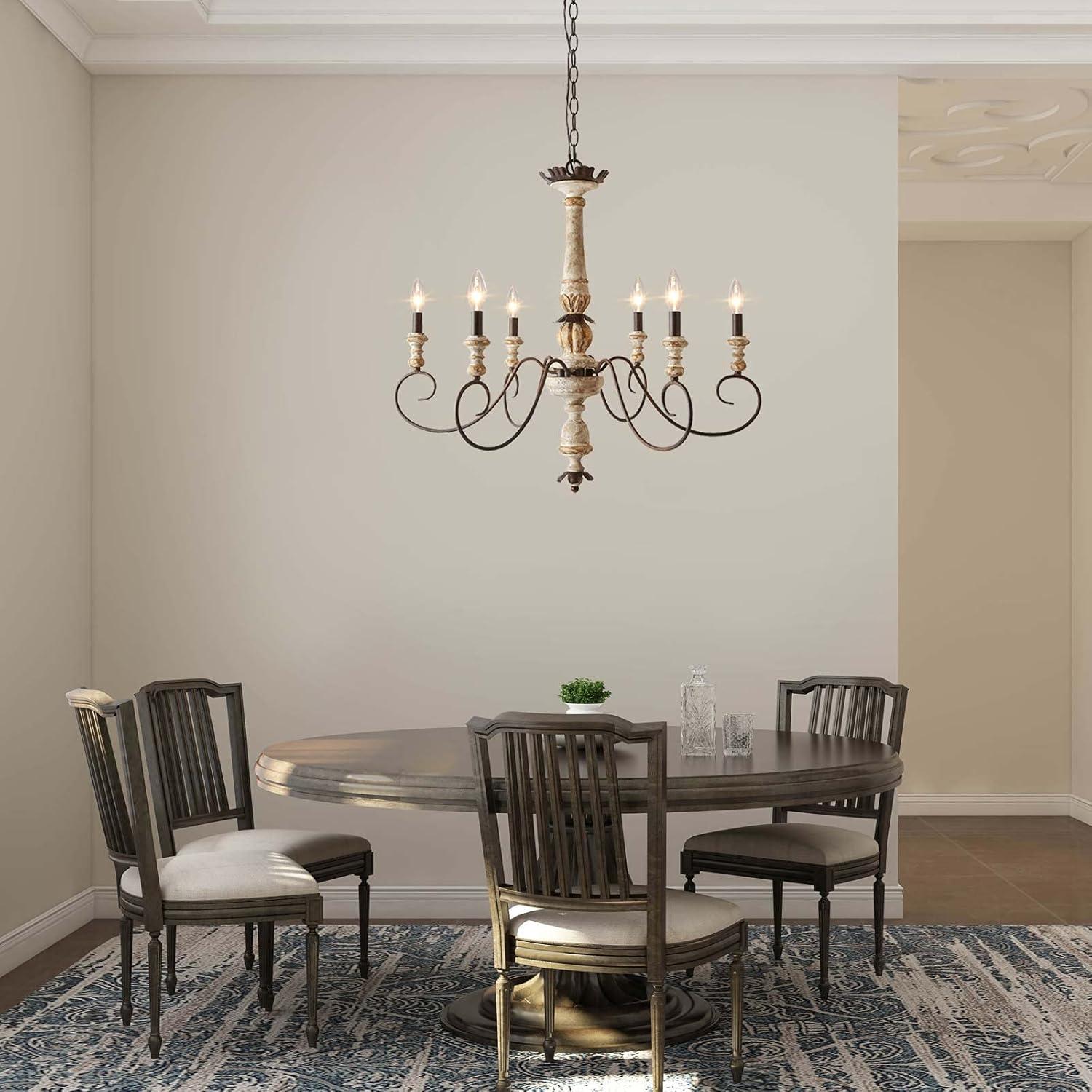 The Gray Barn French Country 6-Light Wood Chandelier Classic Farmhouse Lights - 31.1" D x 28" H