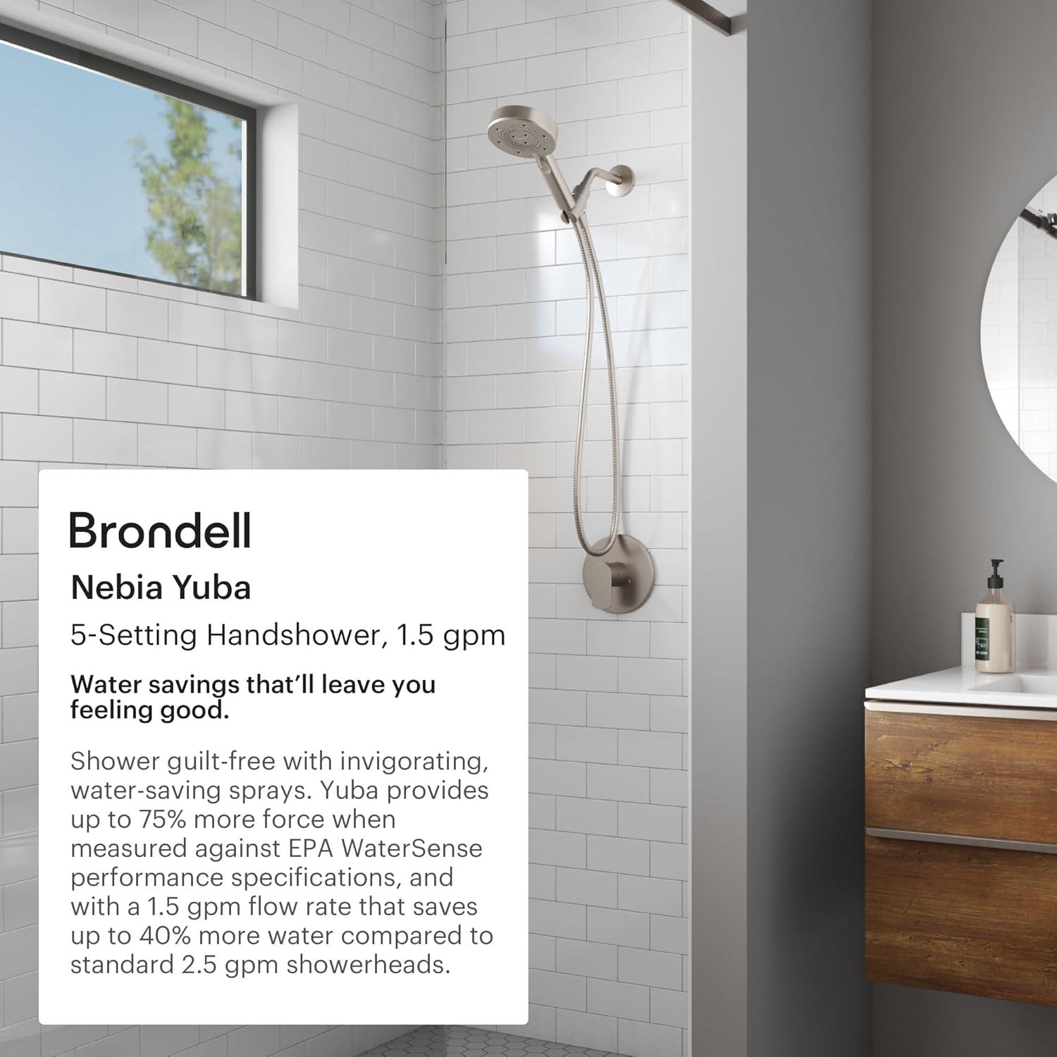 Brondell Nebia High Pressure Shower Head with Handheld Spray Combo, Yuba NE80, Adjustable Showerhead, 5- Setting, Precision Nozzle, Matte Black