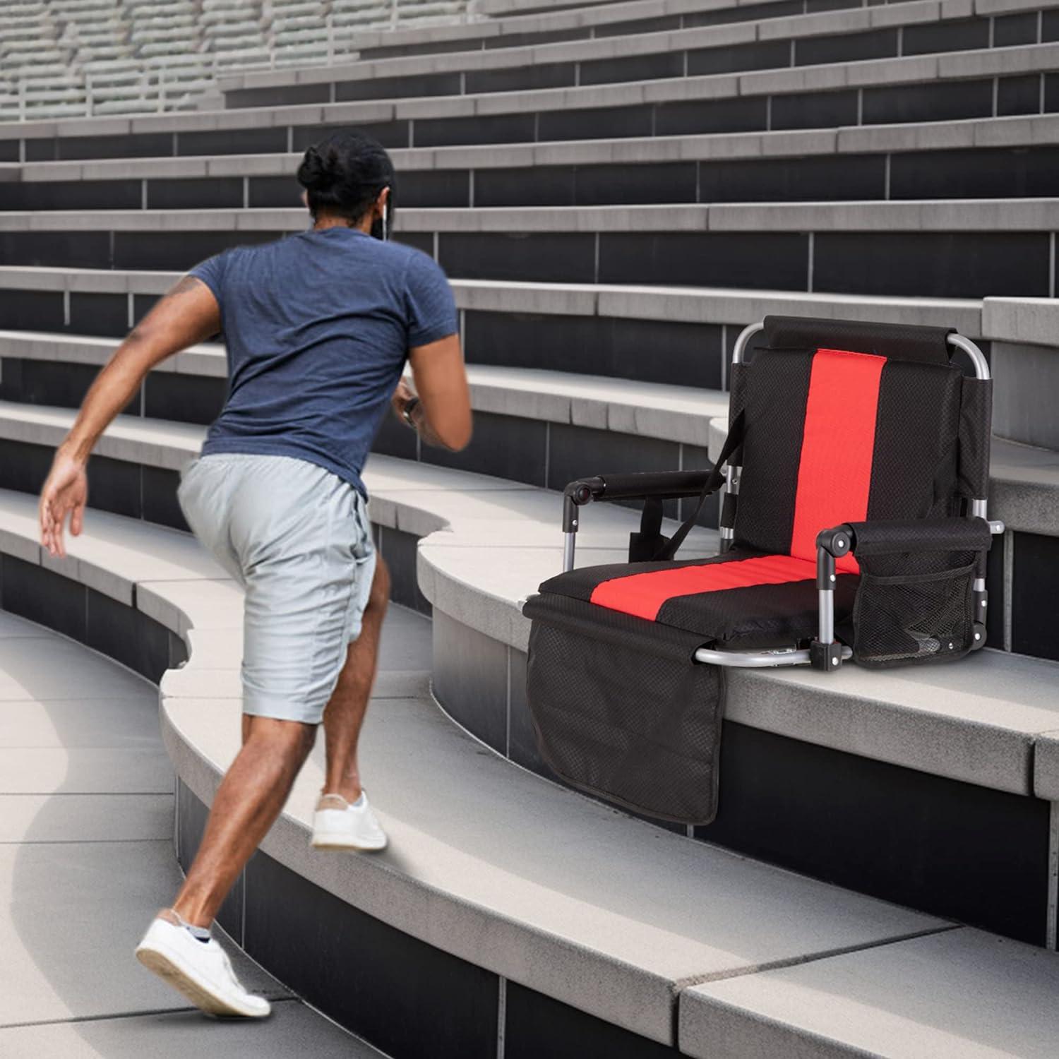 Black and Red Steel Portable Stadium Seat with Armrests