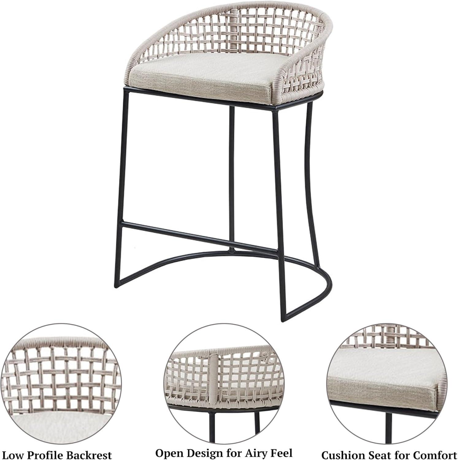 25" Rosita Woven Counter Height Barstool Natural - Madison Park: Chic Coastal, Metal Base