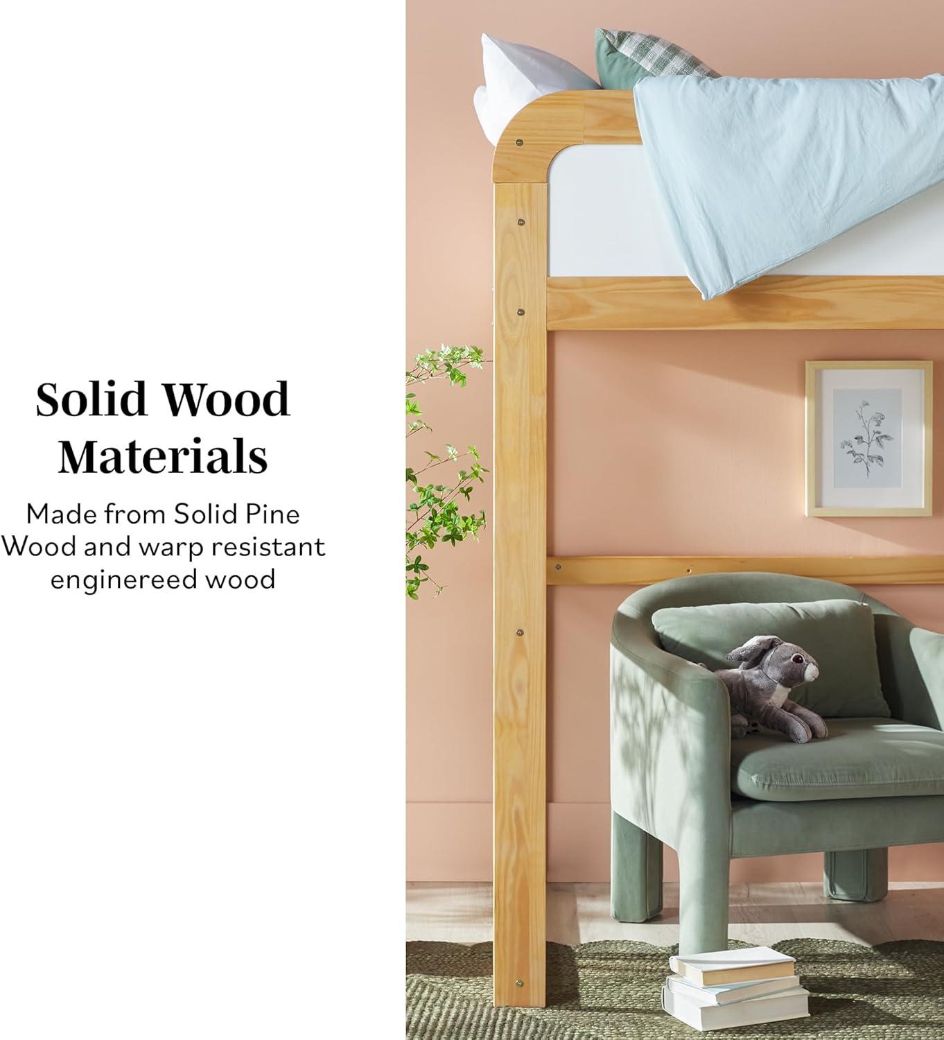 Walker Edison Contemporary Twin Loft Wooden Bed with Ladder, Natural Pine