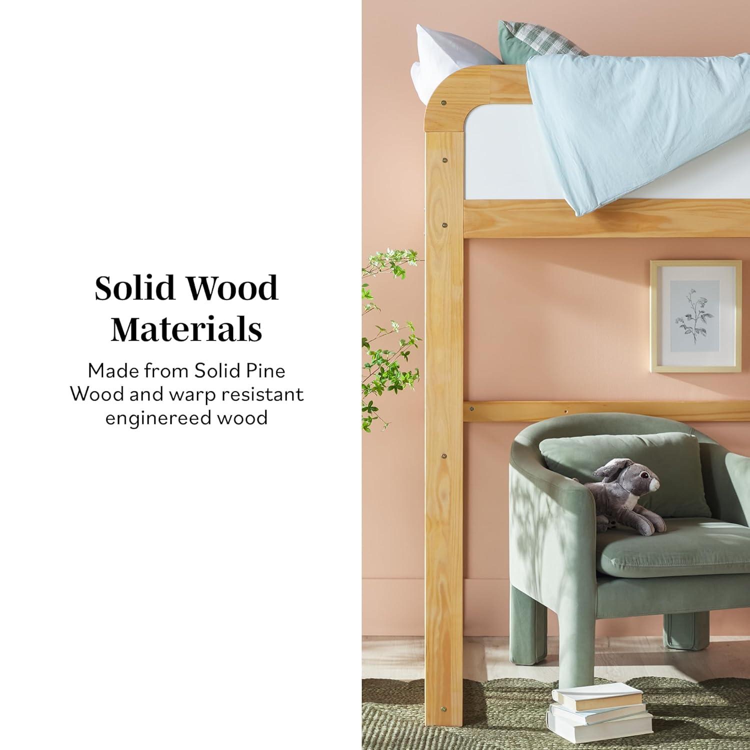 Walker Edison Contemporary Twin Loft Wooden Bed with Ladder, Natural Pine