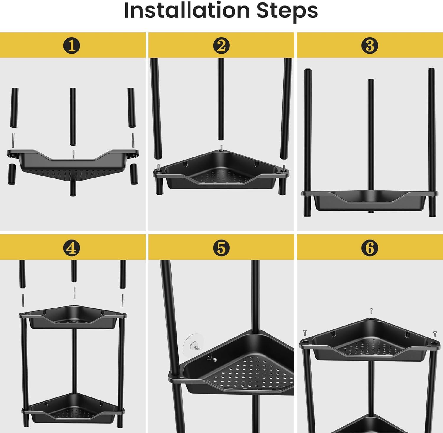 4 Tier Floor Standing Corner Shower Caddy Organizer Plastic Metal Splicing Shelf Storage Rack