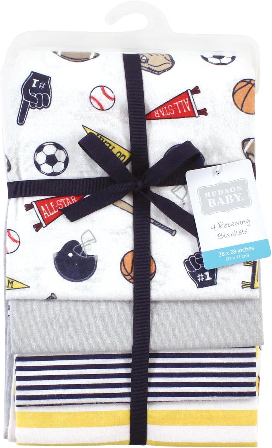 Hudson Baby Infant Boy Cotton Rich Flannel Receiving Blankets, Sports Fan, One Size