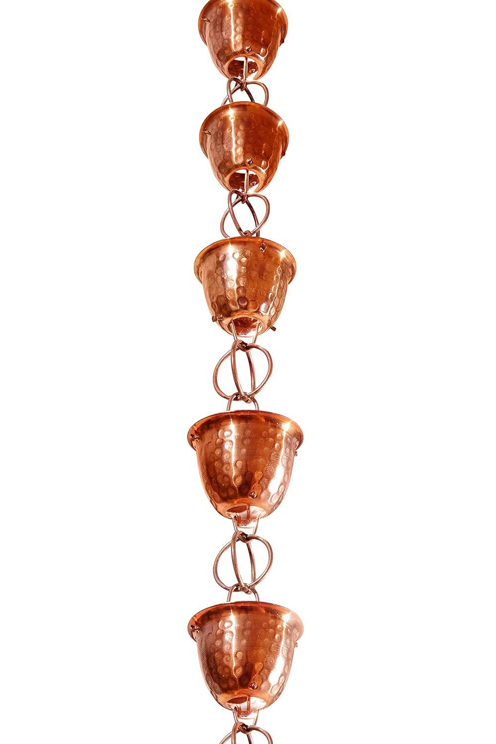 Monarch Rain Chains Pure Copper Hammered Cup Rain Chain Replacement Downspout for Gutters