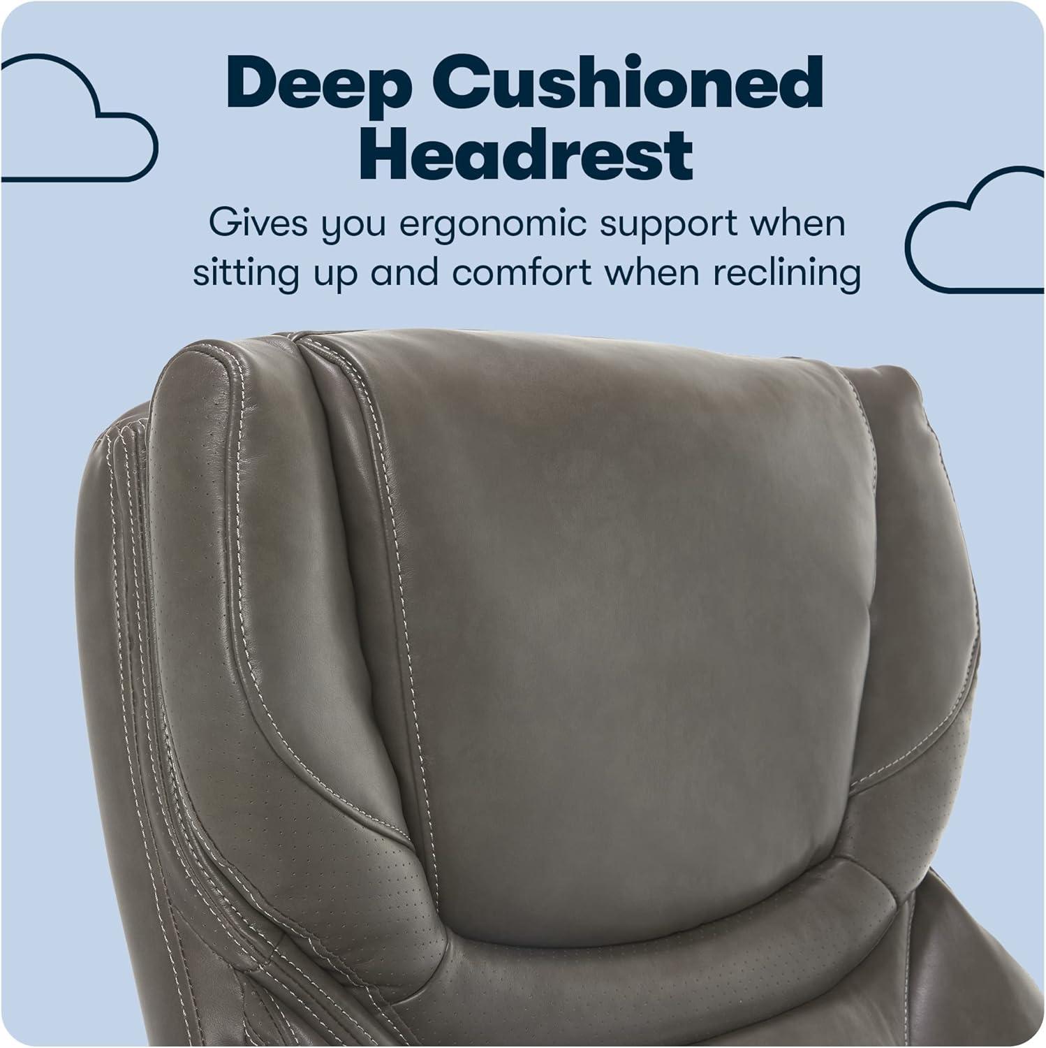 Big and Tall Executive Office Chair with Upgraded Wood Accents Mindset Gray - Serta: Bonded Leather, 350lb Capacity