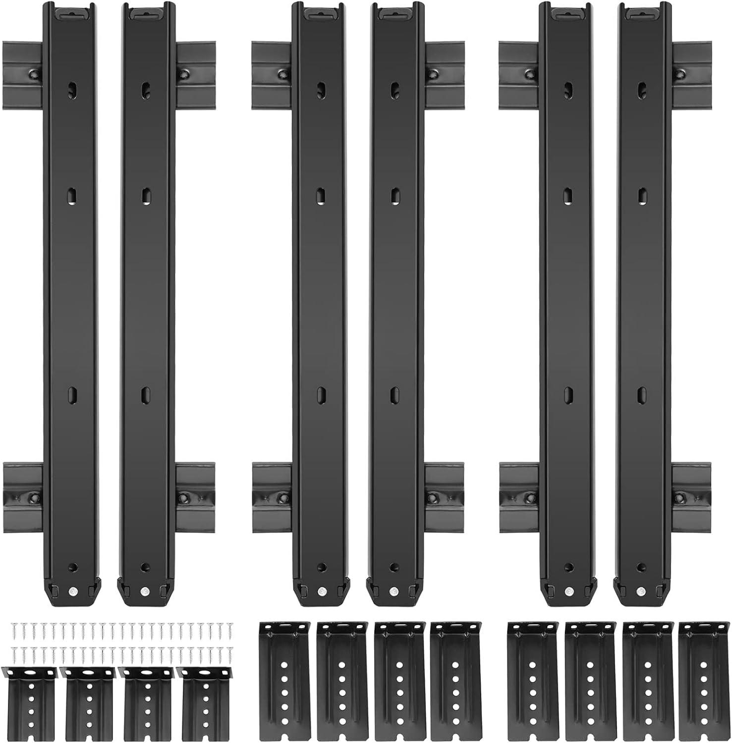 ZOENHOU 3 Pairs 14 Inch Black Keyboard Tray Slides, 22 LB Heavy Duty Ball Bearing Slides Hardware, Computer Tray Keyboard Slider Under Desk Rails Rack with 24 Adjustable Height Bracket and 48 Screws