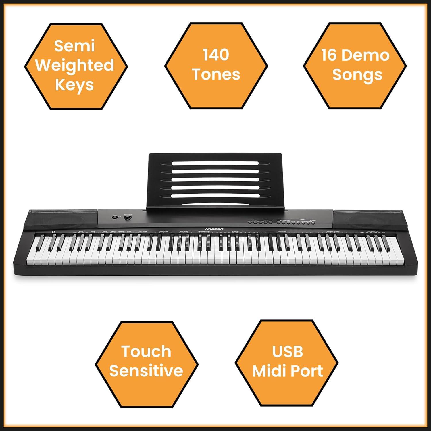 Hamzer 88 Key Electronic Keyboard Piano w/ Full Size, Semi Weighted Keys, Built-In Speakers, & Sustain Pedal