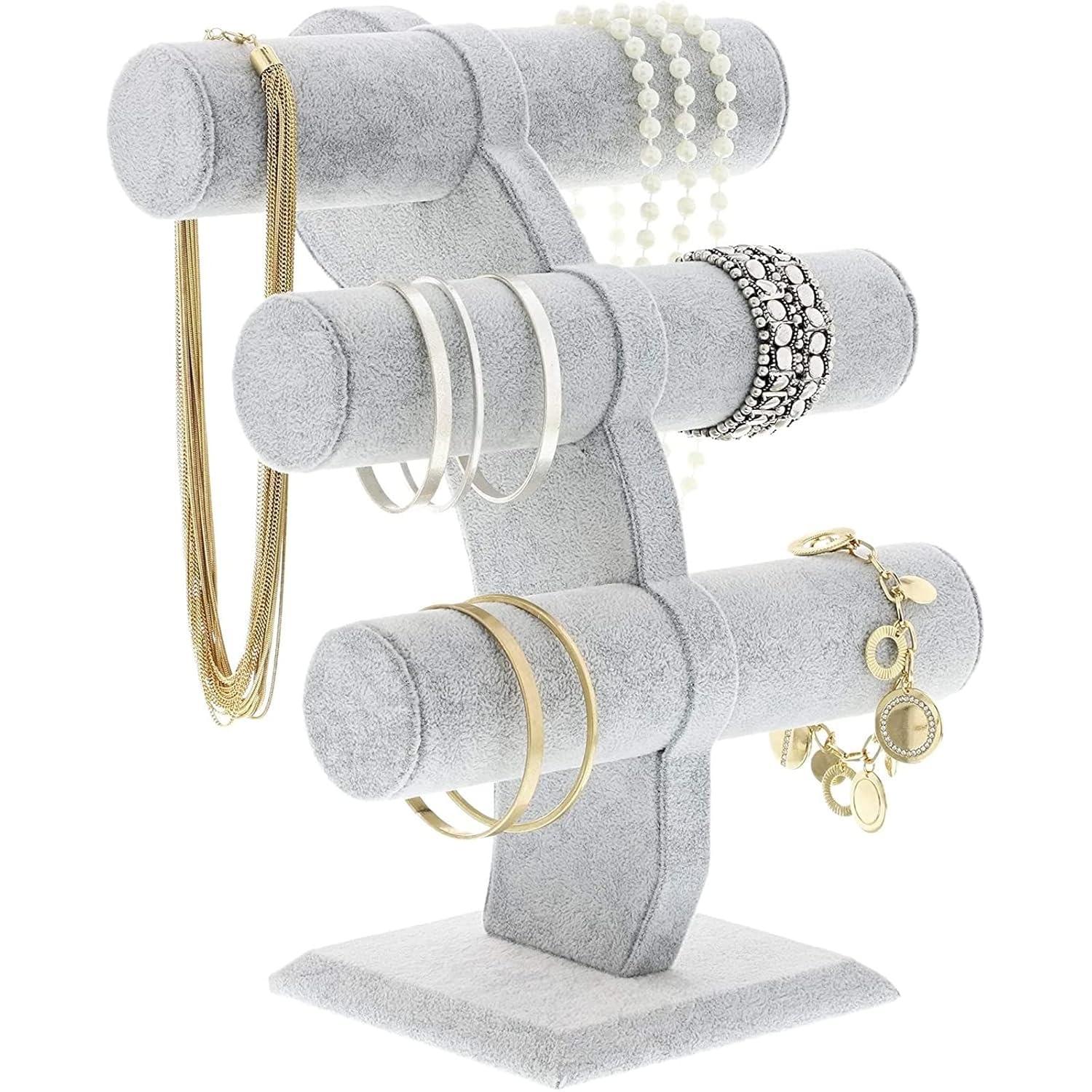 Juvale Velvet 3-Tier Jewelry Holder for Necklaces and Bracelets - Organizer Tower and Display for Selling (Gray)