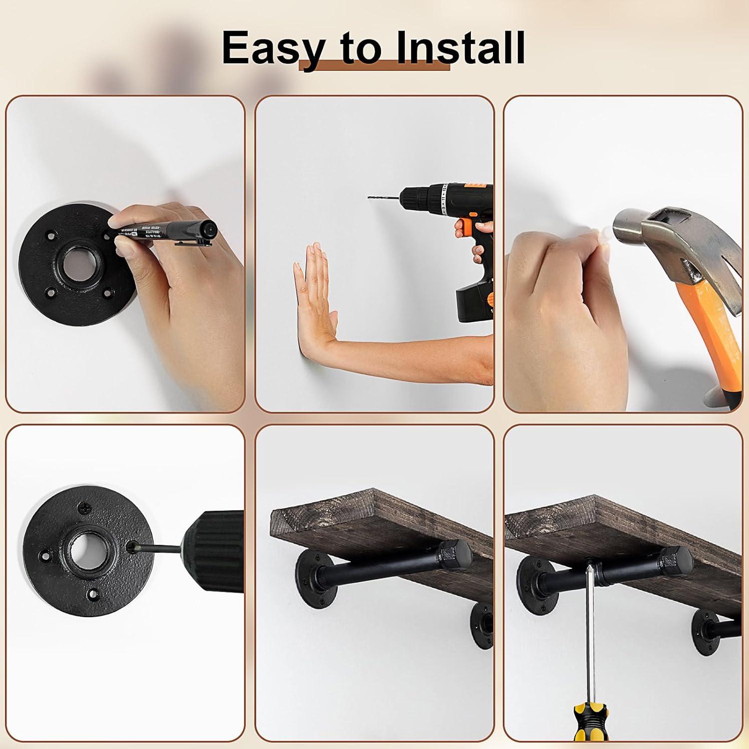 Trent Austin Design® 6 Pcs Industrial Pipe Clothes Bar 10 Inch - Wall Mount Clothing Rack - Face Out Closet Rods