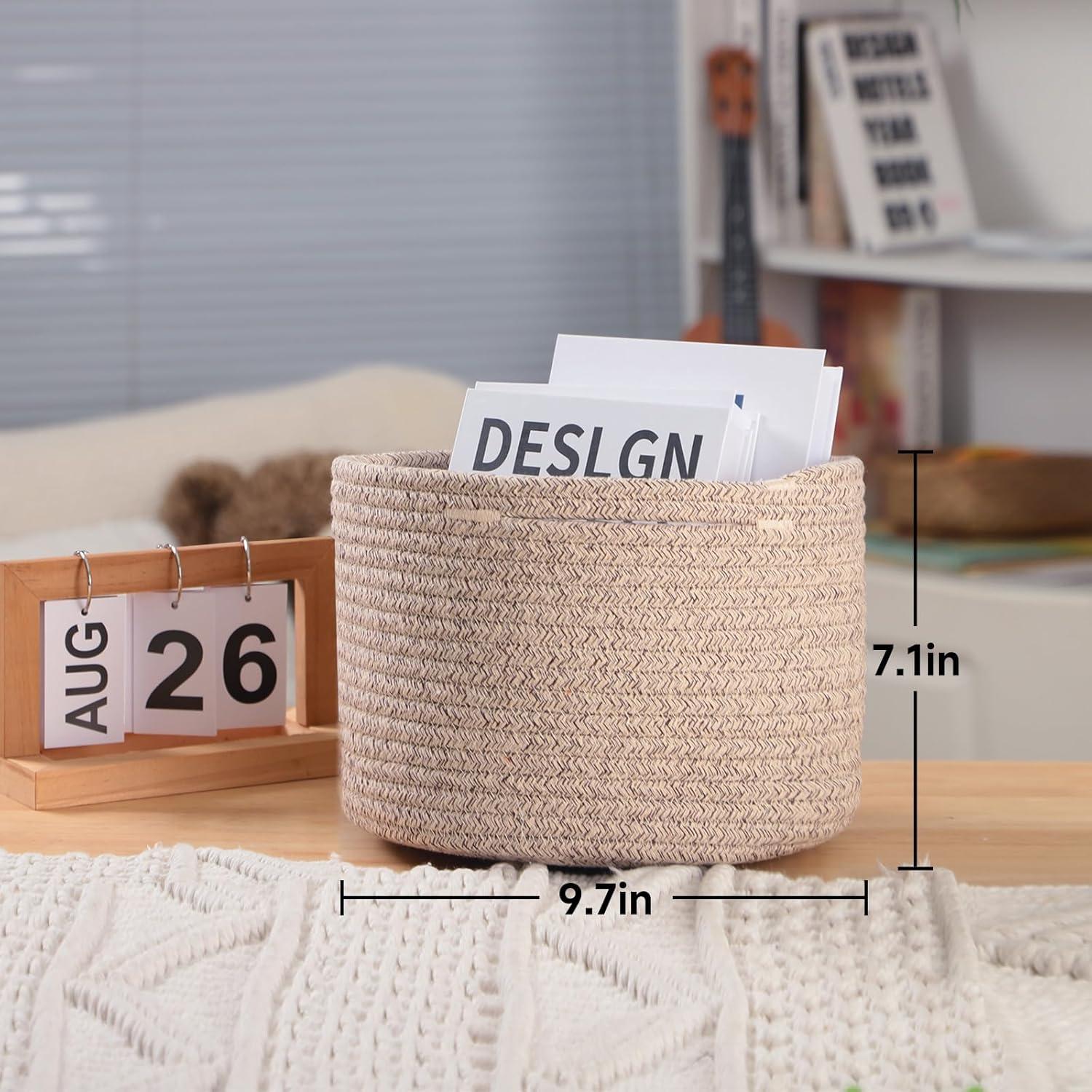 Natural Beige Cotton Rope Small Storage Baskets Set of 3