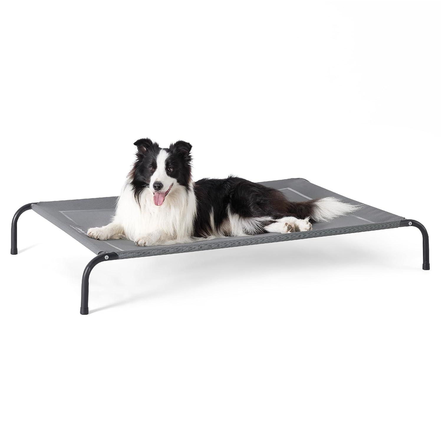 Bedsure Outdoor Elevated Dog Bed Large Sized Dog, Portable Indoor & Outdoor Cooling Raised Cot Pet Hammock Bed with Skid-Resistant Feet, Frame with Breathable Mesh, Grey, 49 inches