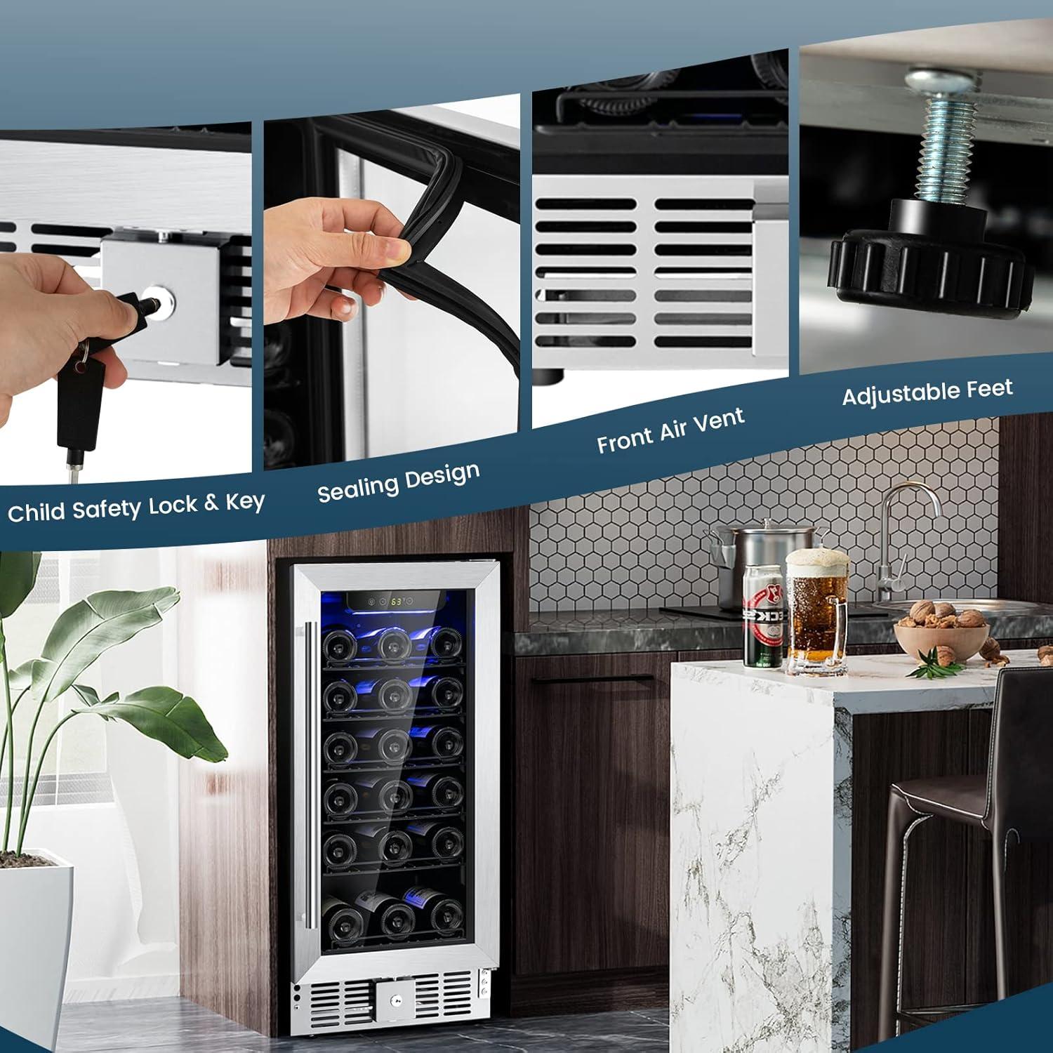 Costway 15'' Wine Beverage Cooler Refrigerator 30-Bottle Freestanding Built-in Fridge
