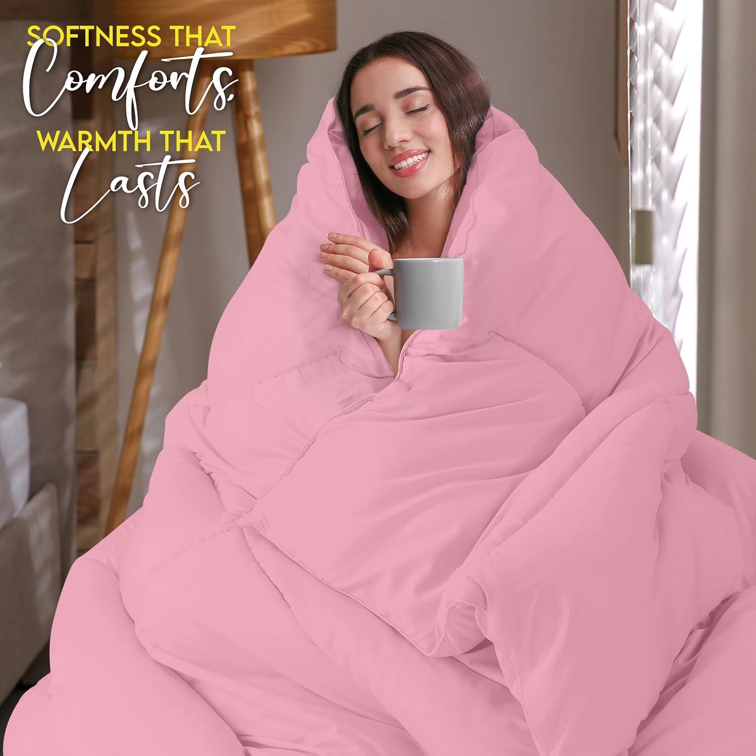 Utopia Bedding Comforter Duvet Insert, Quilted Comforter with Corner Tabs, Box Stitched Down Alternative Comforters Queen Size (Pink)