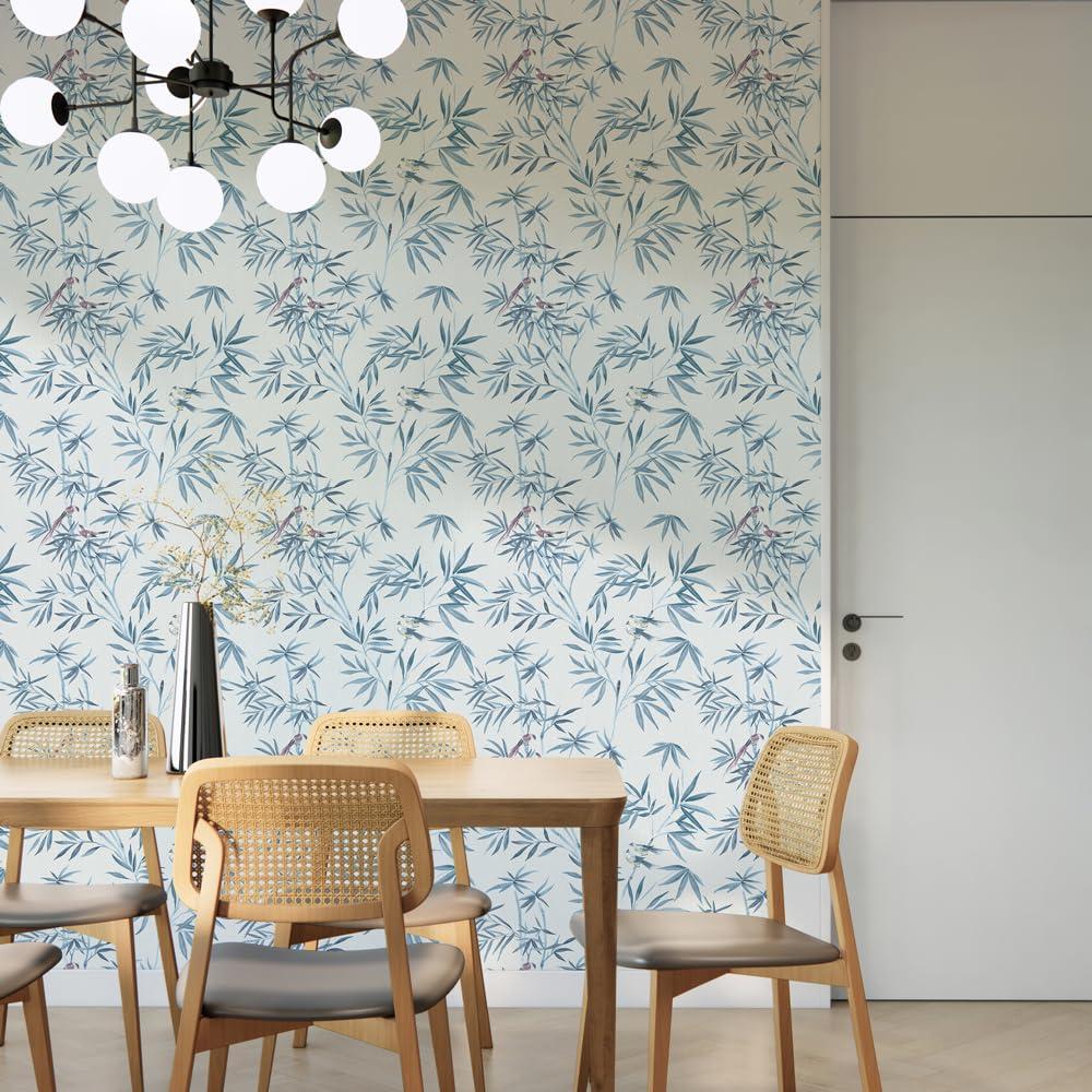 Tempaper & Co. Bamboo Chinoiserie Removable Peel and Stick Wallpaper, Nightfall, 28 sq ft: Vinyl, Self-Adhesive, Botanical Leaf Pattern