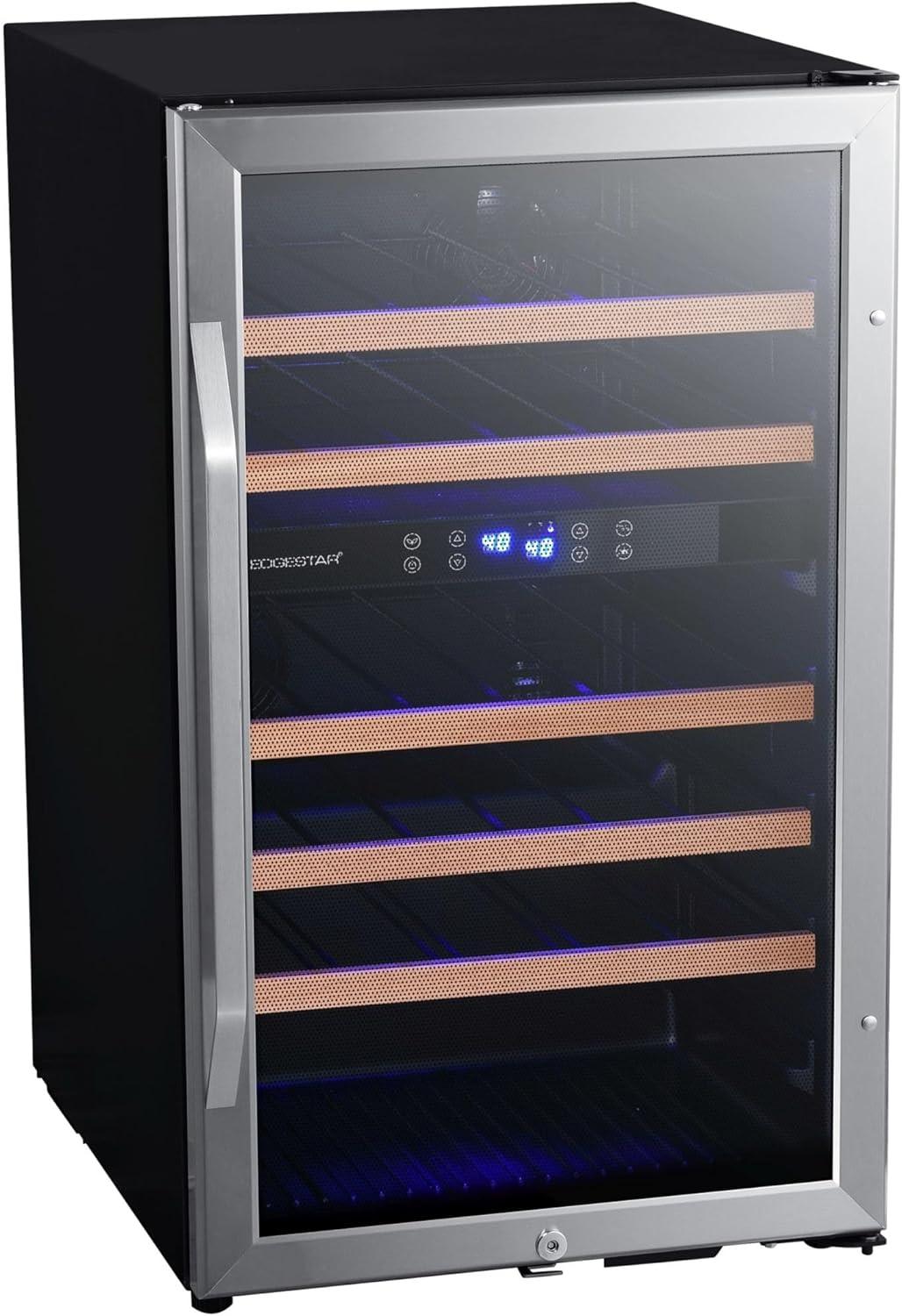 Stainless Steel Dual Zone 38-Bottle Wine Cooler with LED Lighting