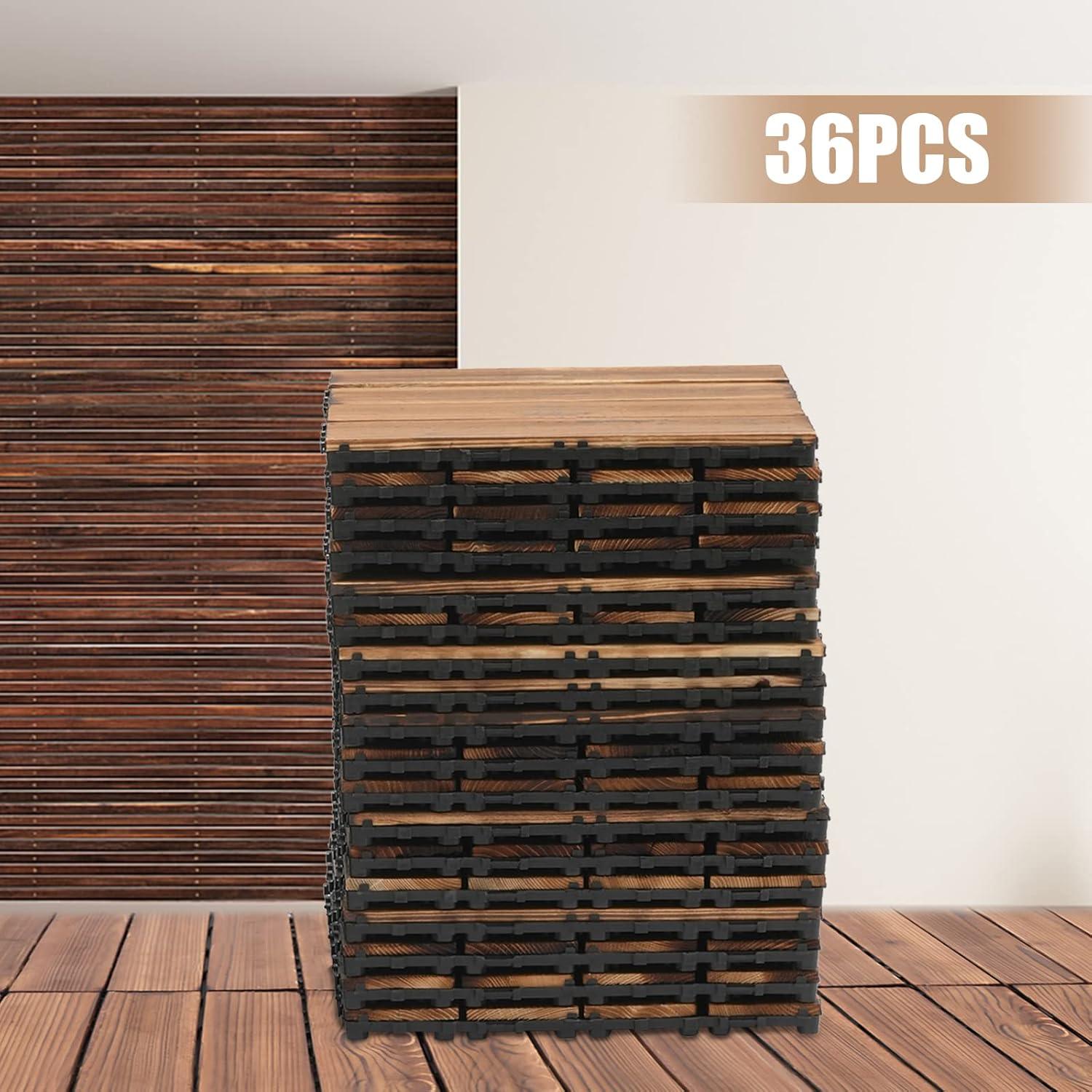 DENEST 36pcs 12x12'' Non-slip Deck Patio Tile Interlocking Wood Flooring Tiles Brown