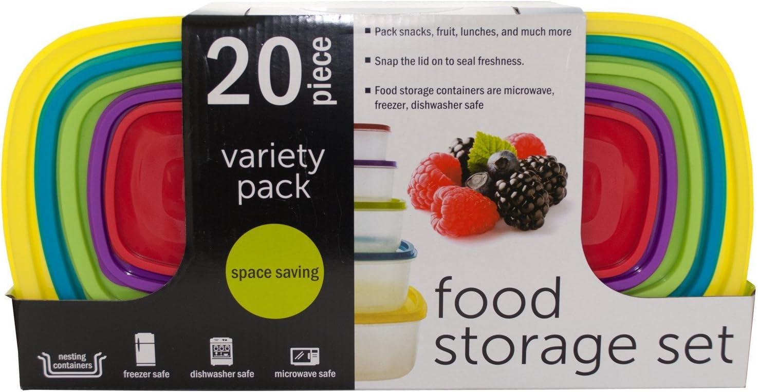 20-Piece Multicolor Plastic Food Storage Container Set