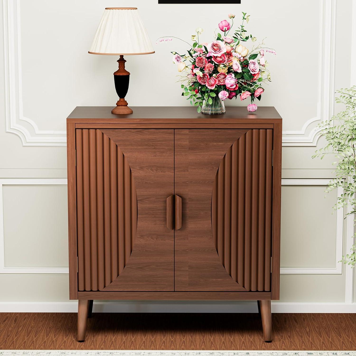 Walnut 2-Door Accent Cabinet with Adjustable Shelves