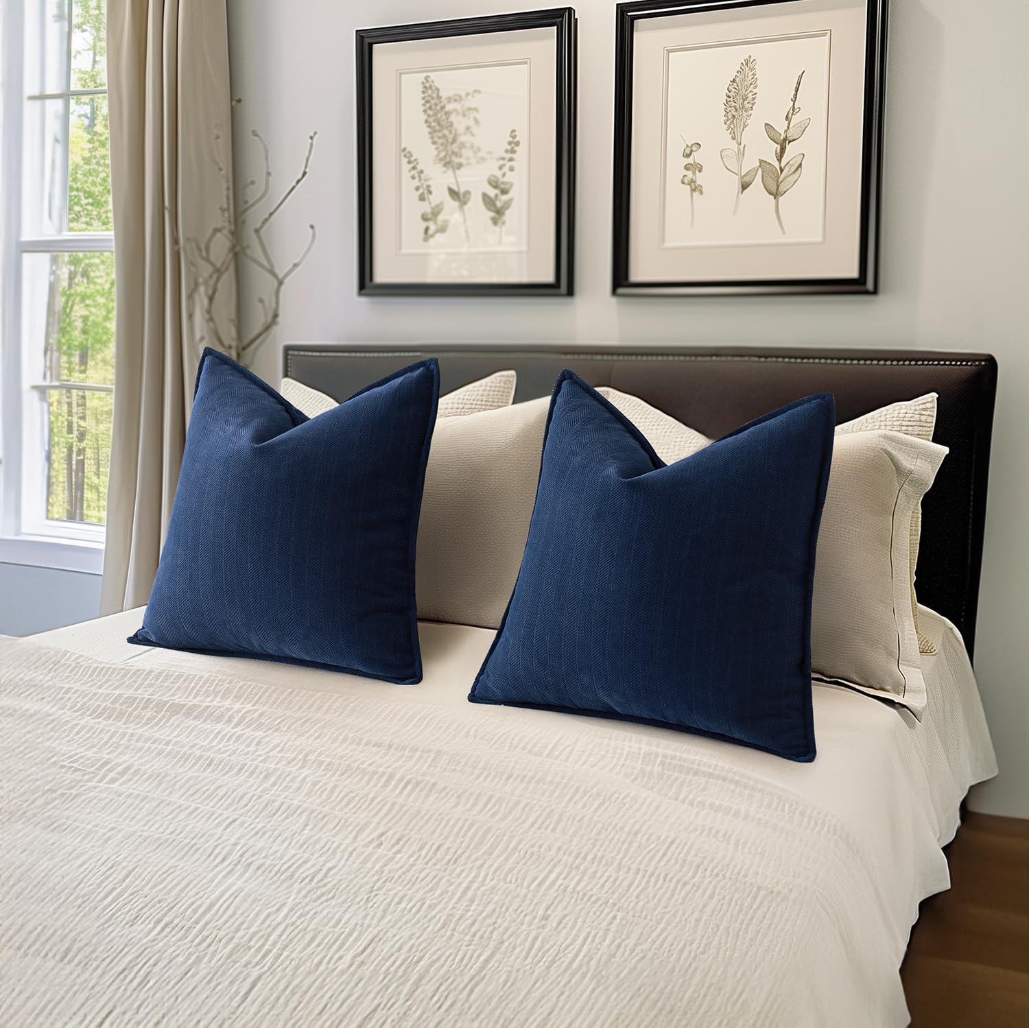 MIULEE Decorative Linen Pillow Covers 24x24 Inch Navy Blue ​Boho Farmhouse​ ​Neutral Couch Throw Pillows for Bed Pack of 2 Accent Outdoor Pillowcase Modern Sofa Cushion Livingroom Home Decor