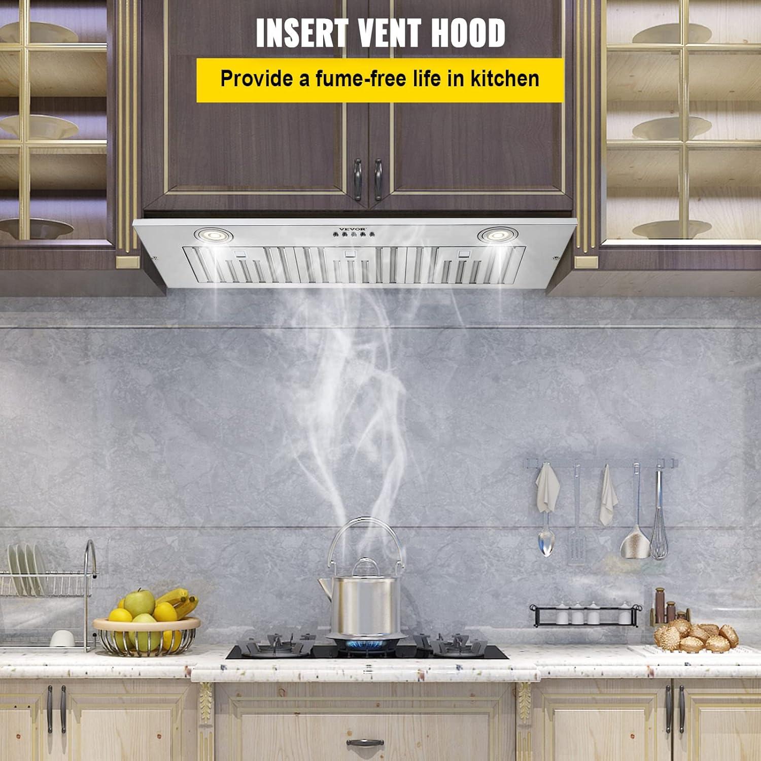 VEVOR 800 CFM 3 Speed 36 inch Ducted Insert Range Hood with Charcoal Filter and Light