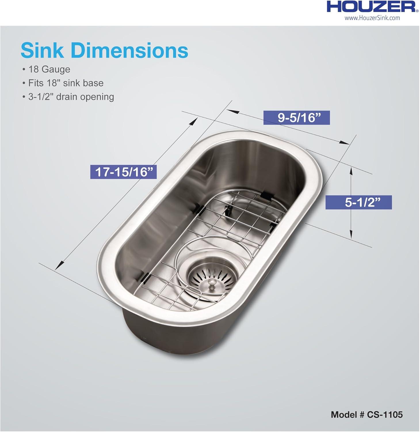Houzer CS-1105-1 Club Series Undermount Stainless Steel Compact Bar/Prep Sink