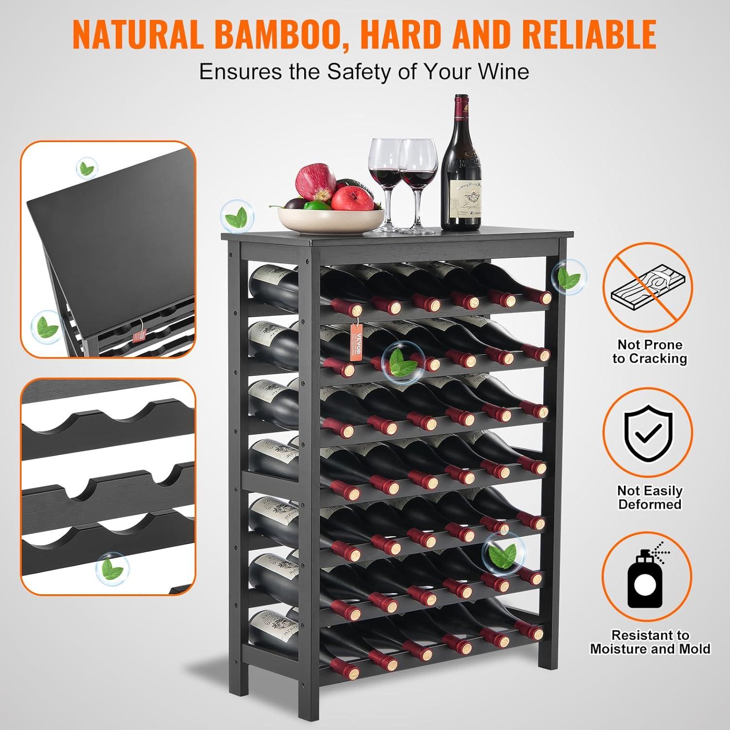 Black 42-Bottle Bamboo Wine Rack with Tabletop