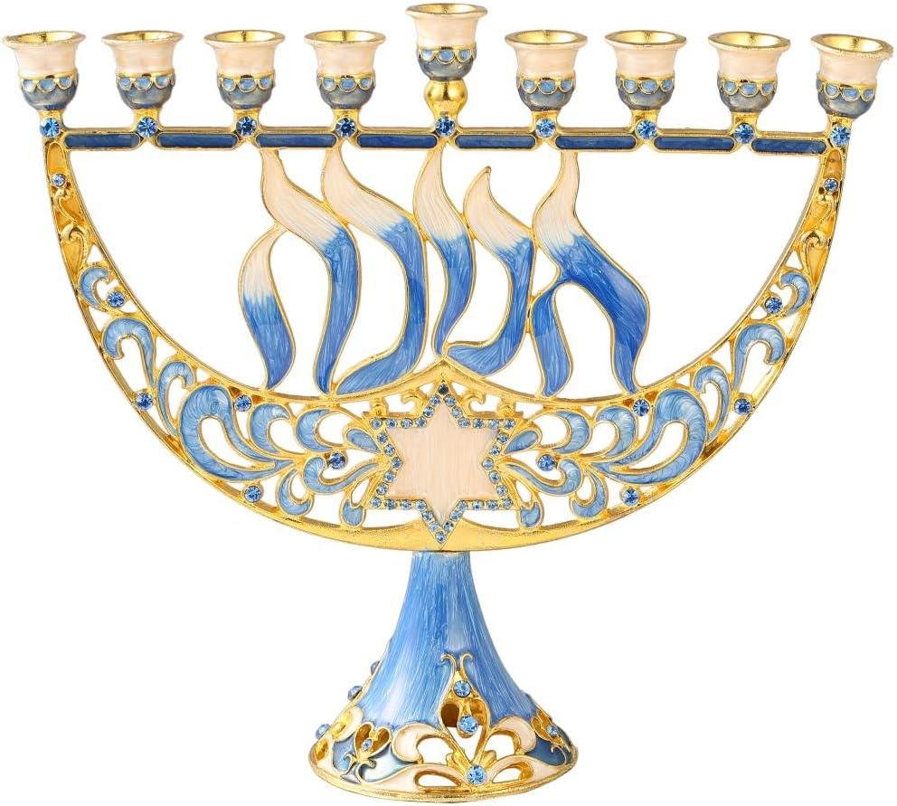 Matashi HandPainted Enamel Menorah Candelabra-Hanukkah Design  Crystal