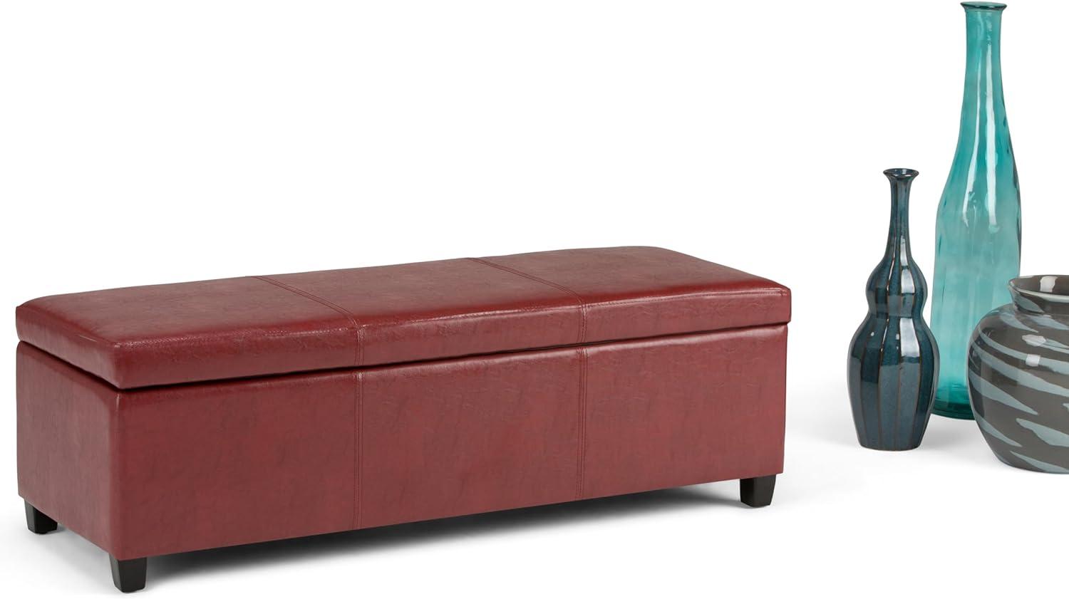 Avalon Red Faux Leather 48" Rectangular Storage Ottoman Bench