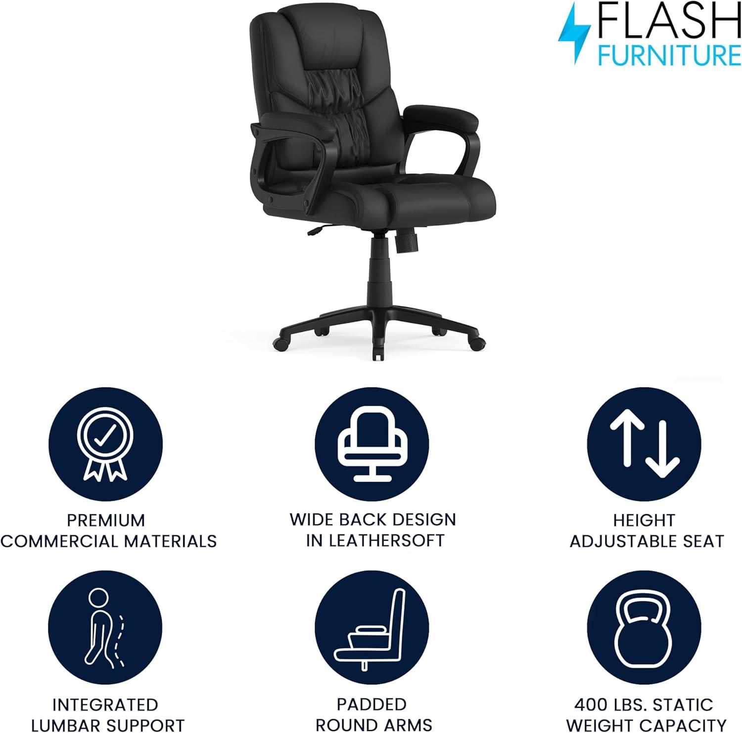 Flash Furniture Flash Fundamentals Big & Tall 400 lb. Rated LeatherSoft Swivel Office Chair with Padded Arms