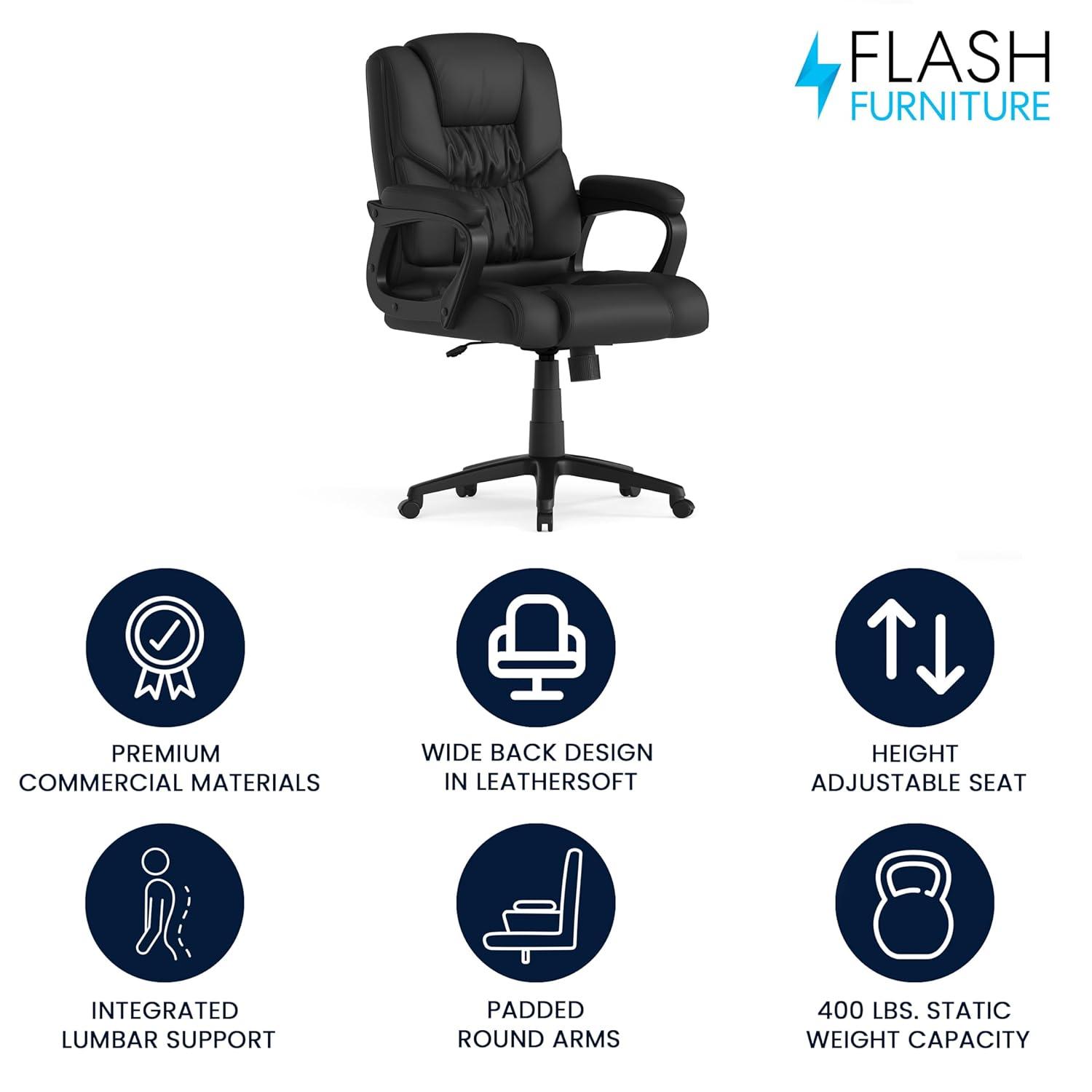 Flash Furniture Big & Tall LeatherSoft Ergonomic Office Chair with Padded Armrests