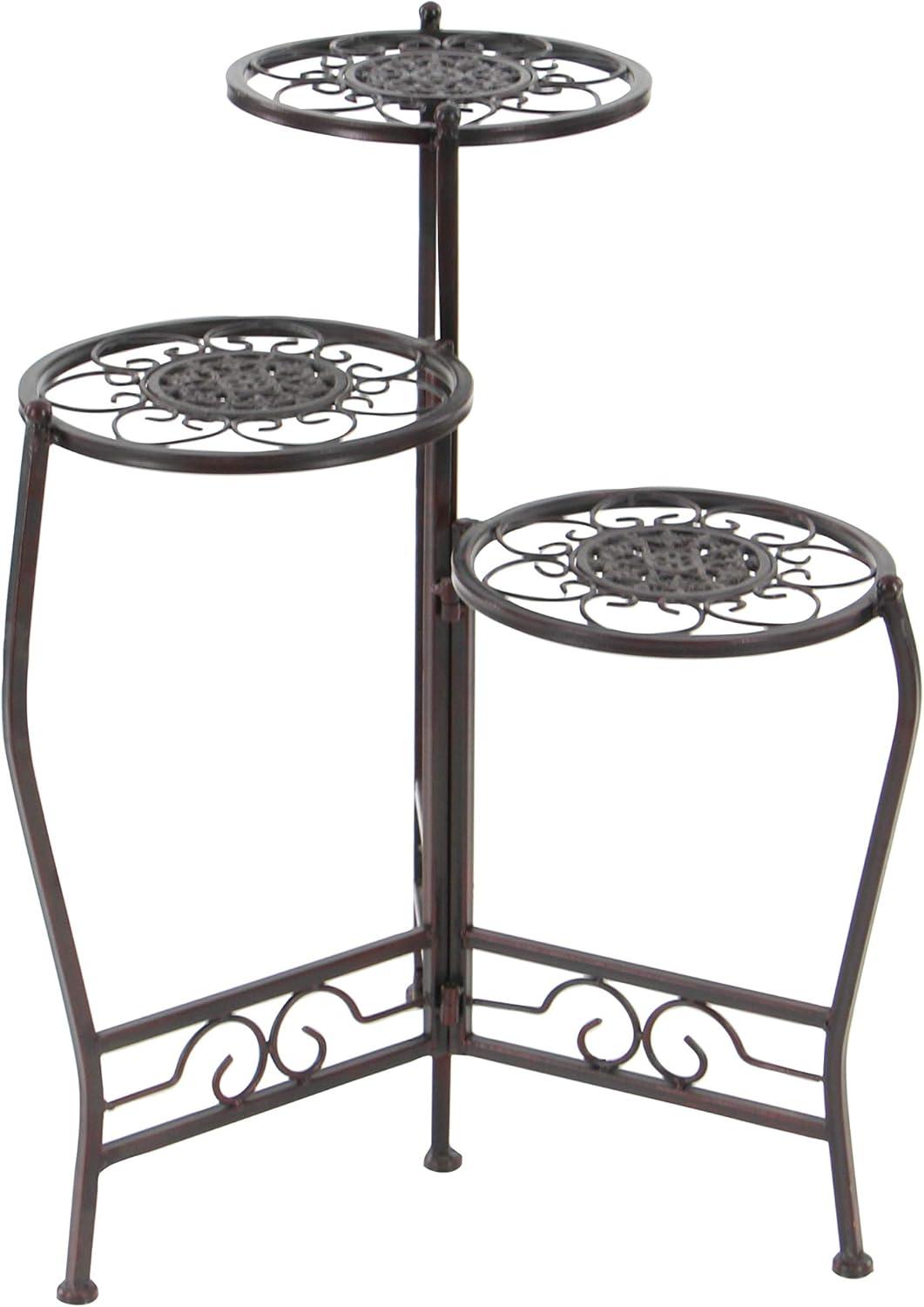 24" Brown Metal 3-Tier Indoor/Outdoor Plant Stand