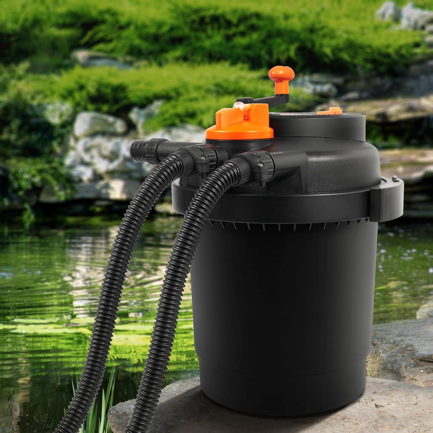 KFFKFF Biological Pressure Pond Filter, Suitable for 3200 Gallons, Equipped with 13W UV-C Lamp, 2630 GPH, Pressurized Pond Filtration System Equipment for Fountain Pool