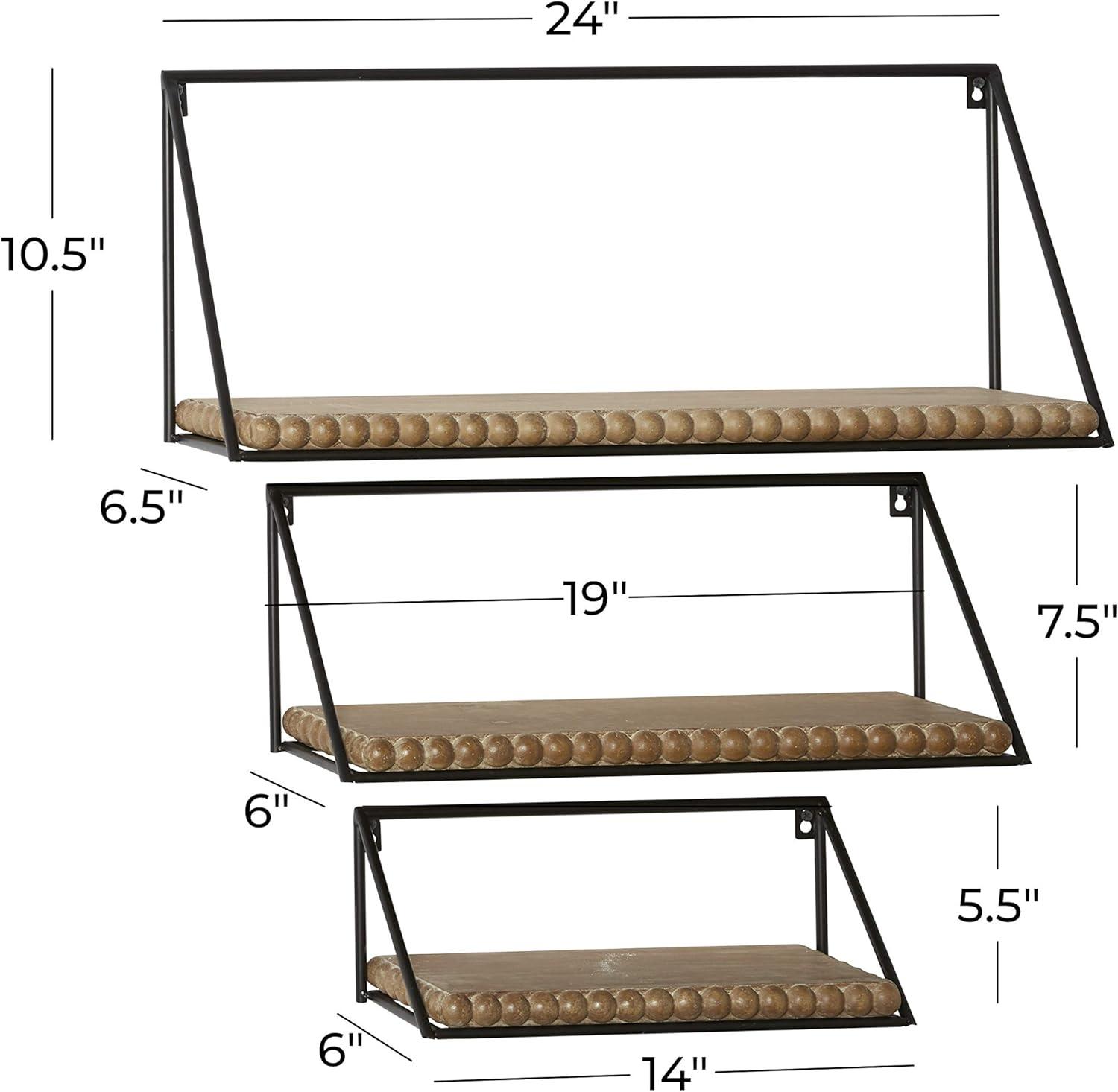 DecMode 24",19",14"L Metal Industrial Wall Shelf, Black, 3 - Pieces