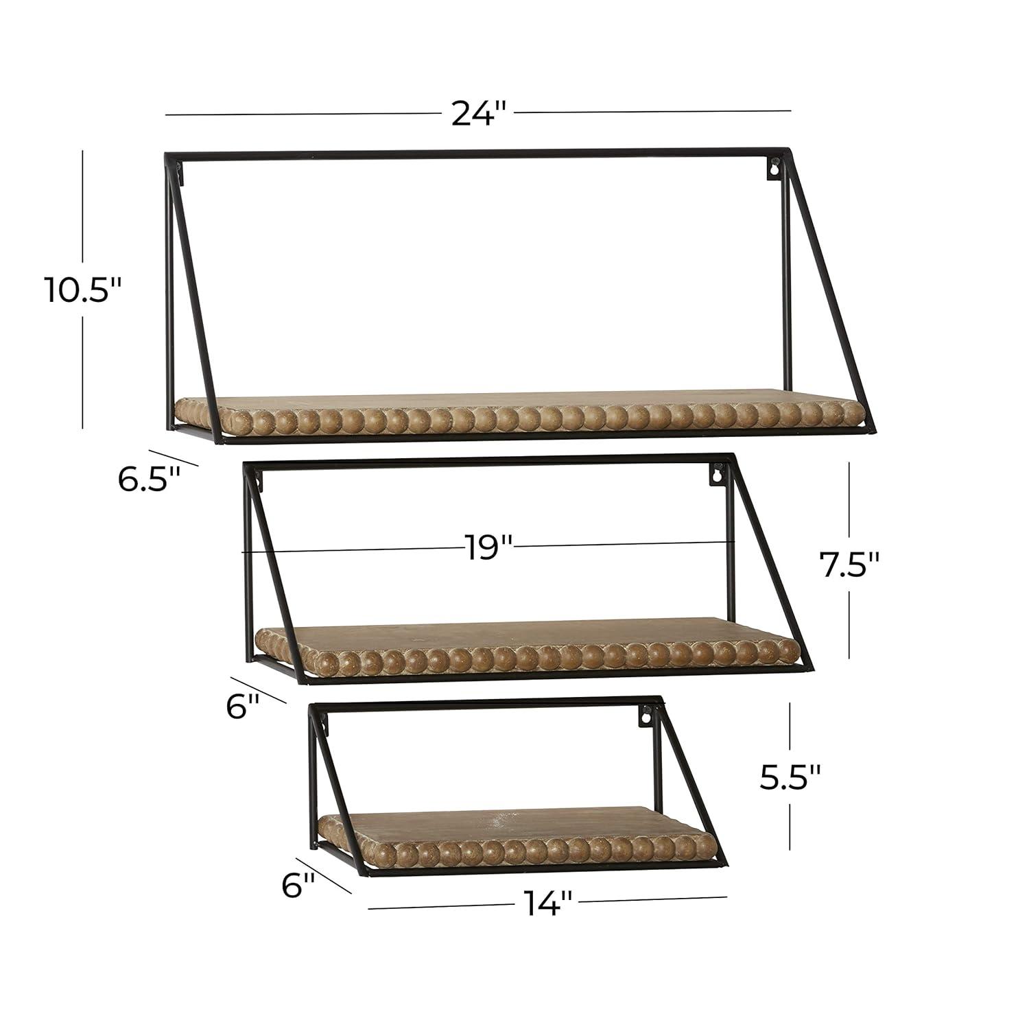 DecMode 24",19",14"L Metal Industrial Wall Shelf, Black, 3 - Pieces